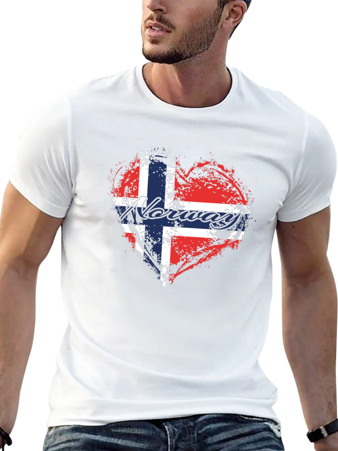 Norway Flag Heart T-Shirt - Black