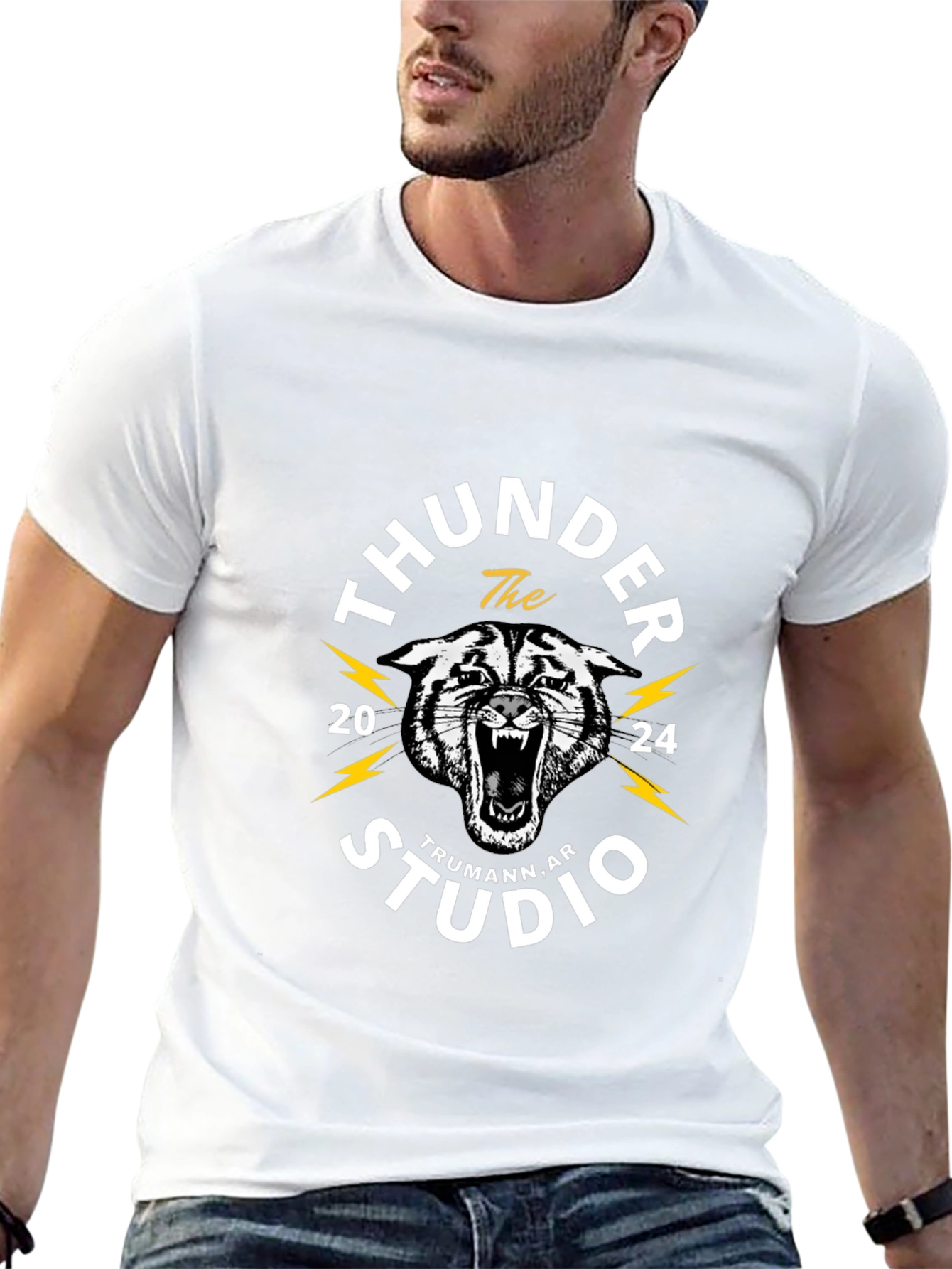 Thunder Studio Black T-Shirt with Tiger Graphic