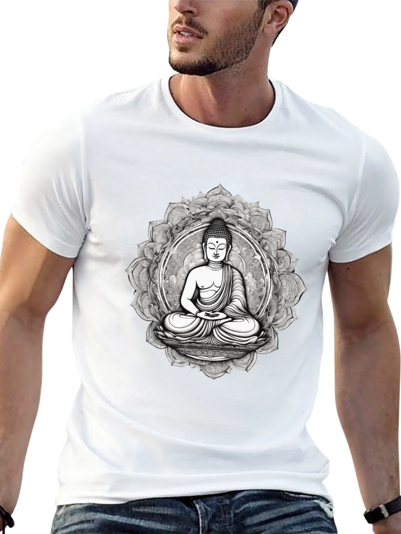 Buddha Mandala Graphic Tee - Black Cotton Blend