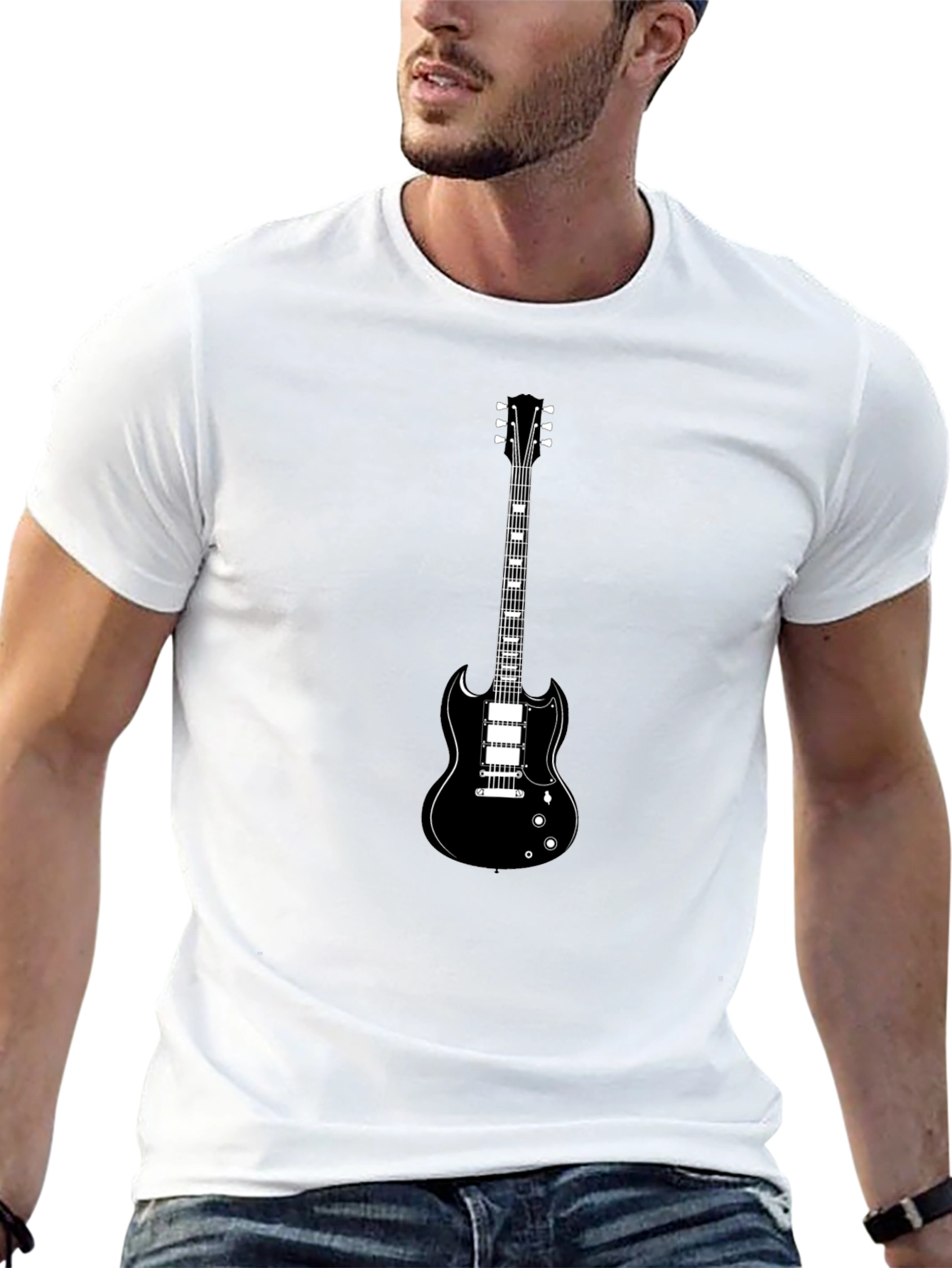 Black Guitar Graphic T-Shirt - Rocker Style