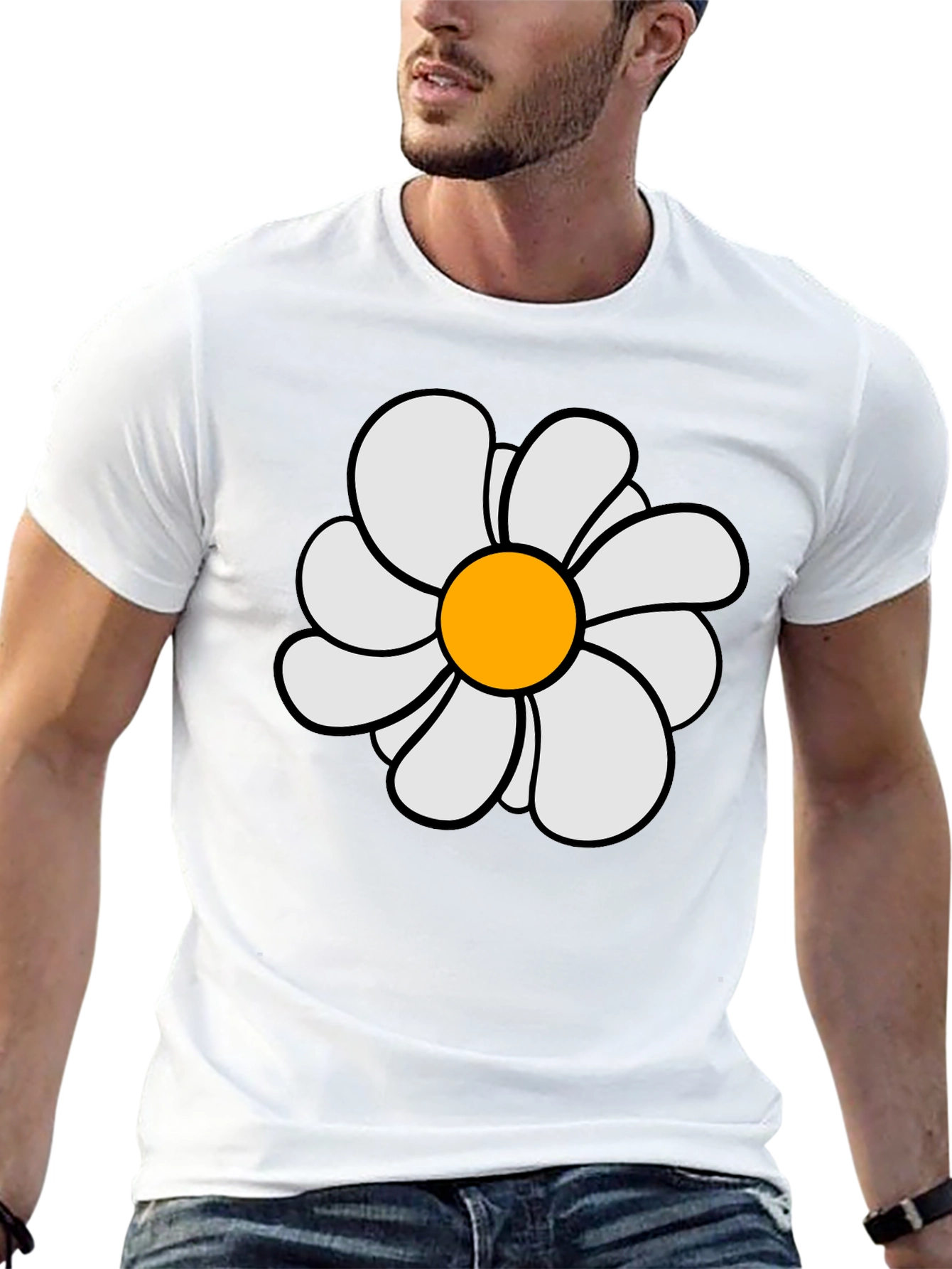 Daisy Flower Graphic Print Black T-Shirt