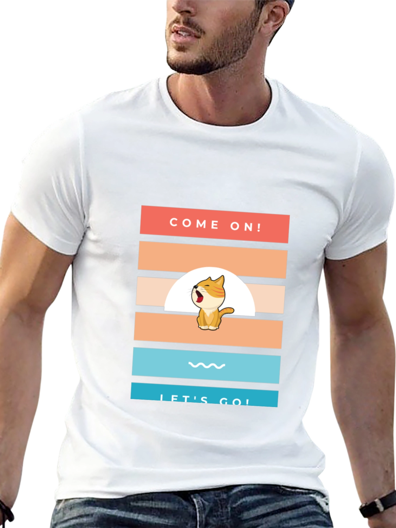 Come On! Lets Go! Cartoon Cat T-Shirt