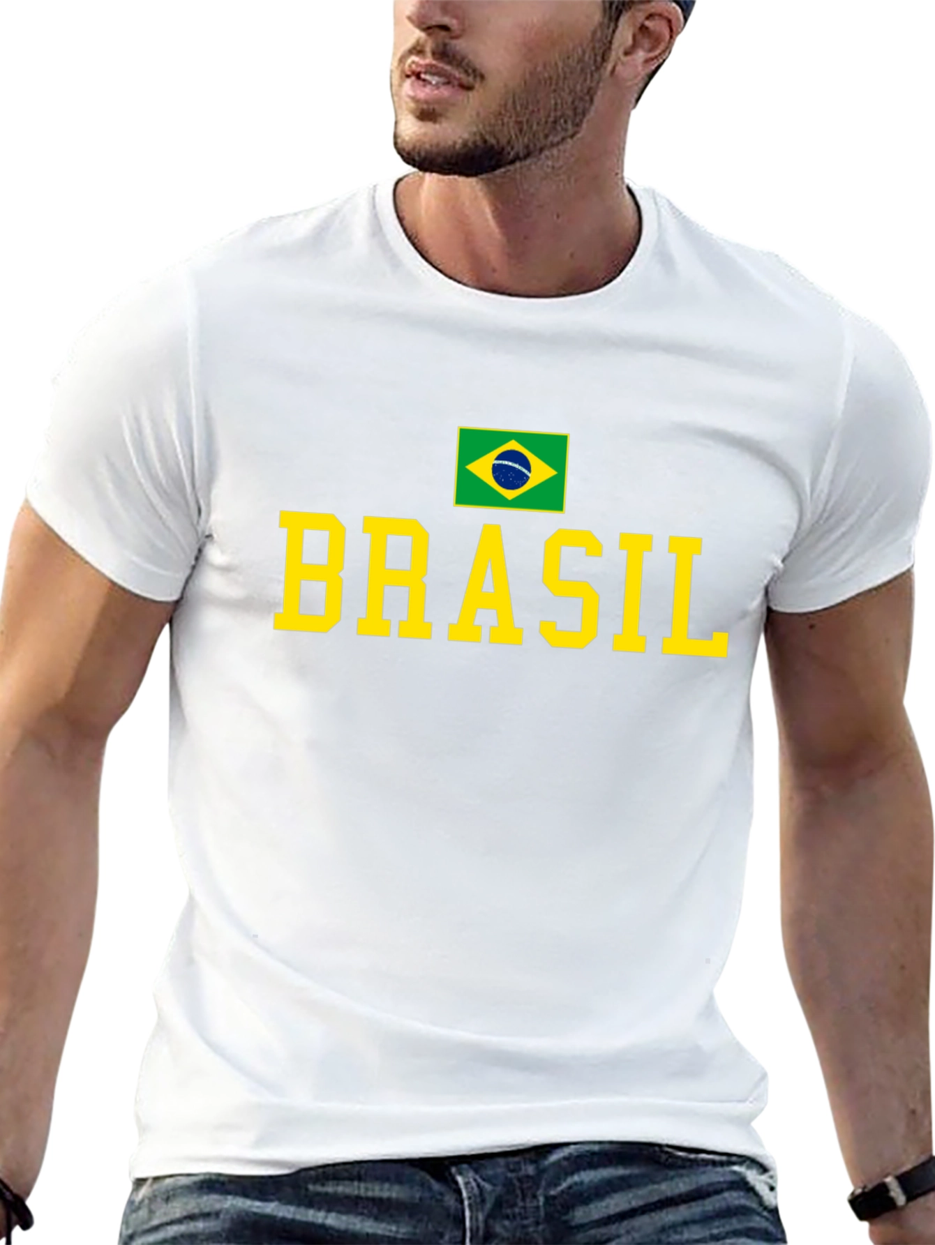 Brasil Flag Graphic T-Shirt - Black Crew Neck Tee