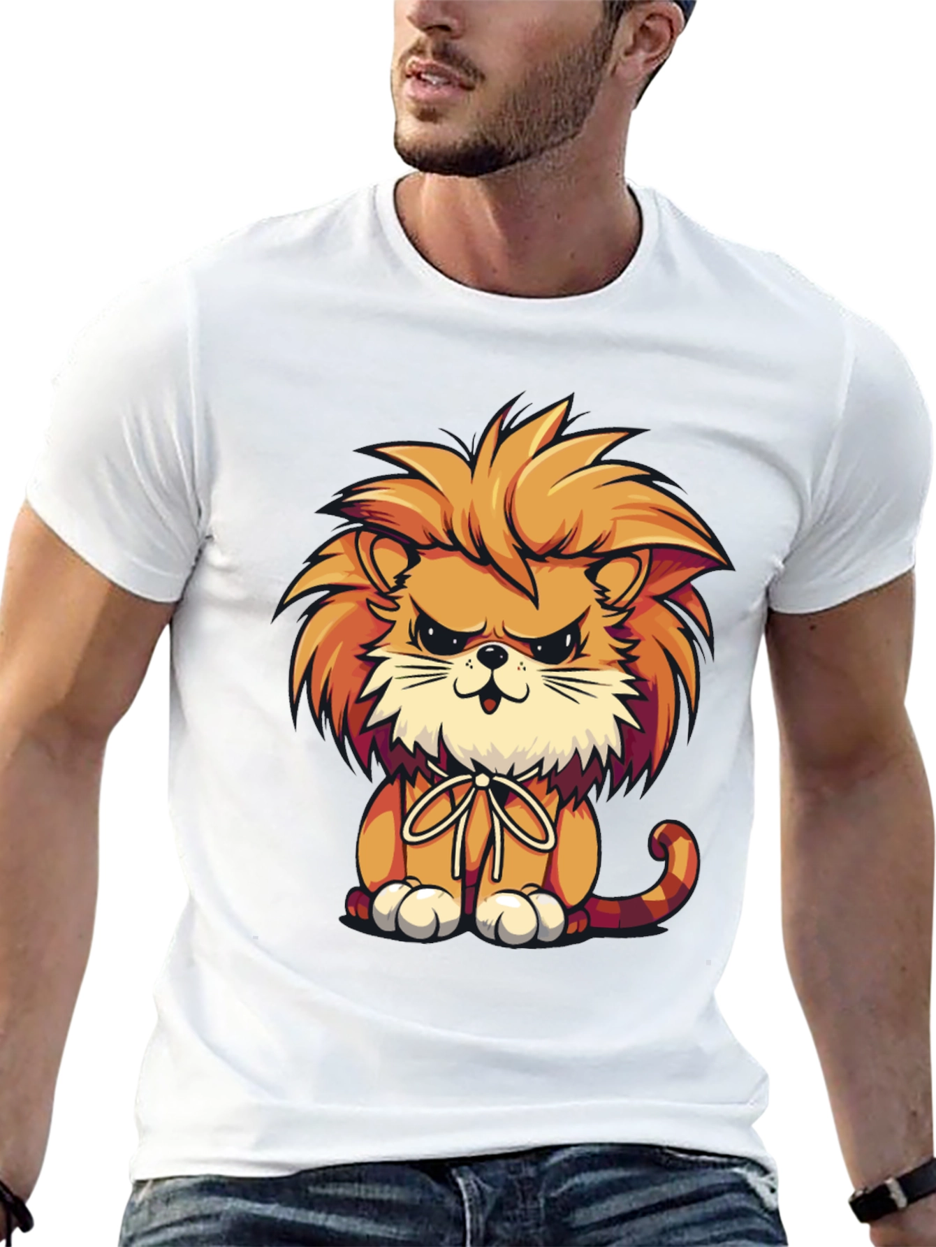 Cartoon Lion Graphic Tee - Black Casual Shirt