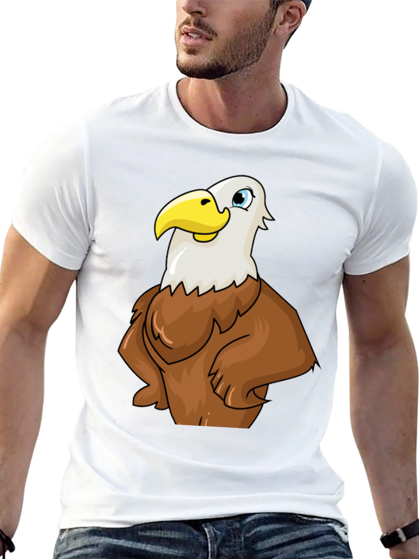 Eagle Cartoon Graphic Tee - Black Cotton T-Shirt