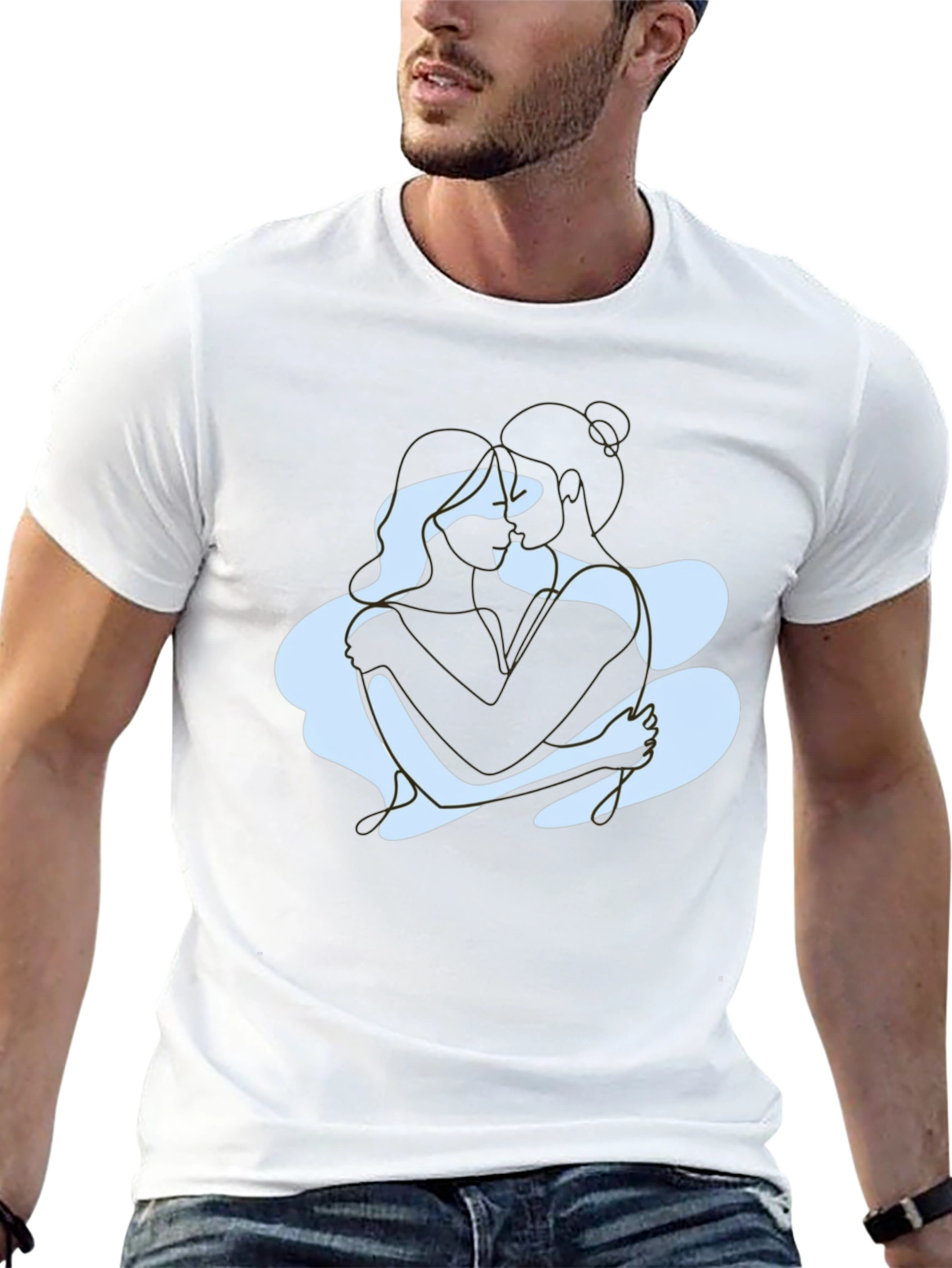 Abstract Couple Embrace Graphic Tee - Black