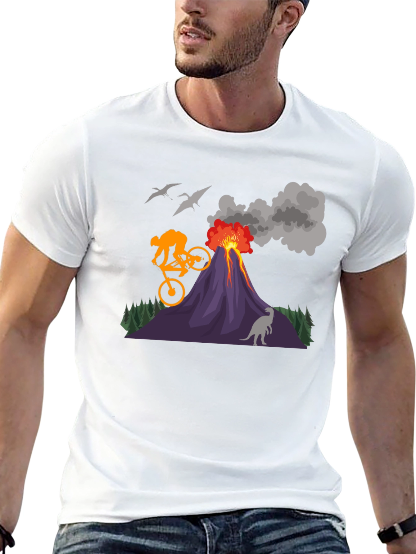 Volcano Bike Ride T-Shirt - Dinosaur & Adventure Design