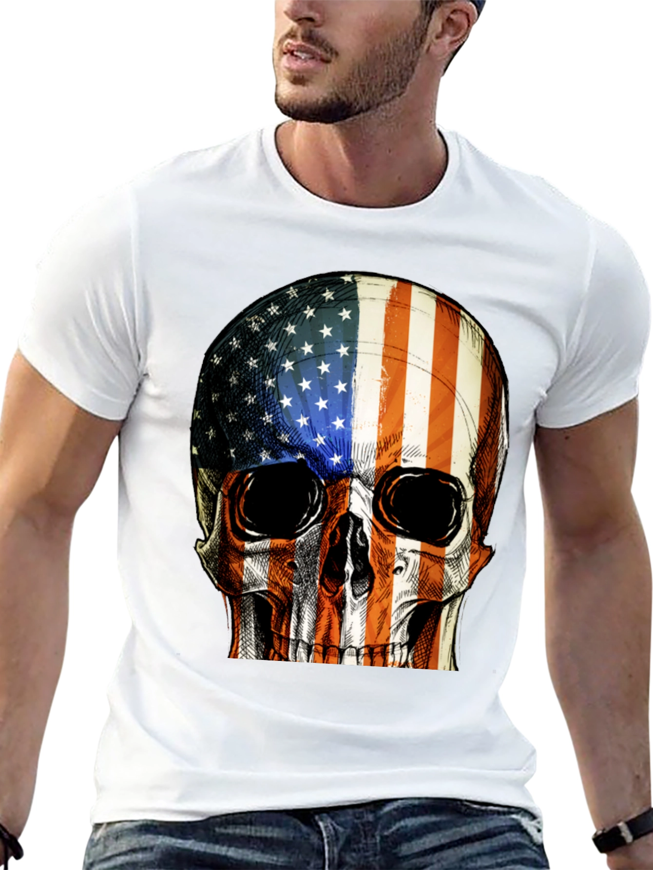 American Flag Skull Graphic T-Shirt