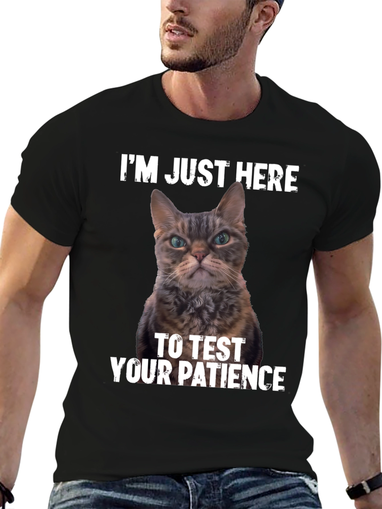 Funny Cat Patience Test Black T-Shirt