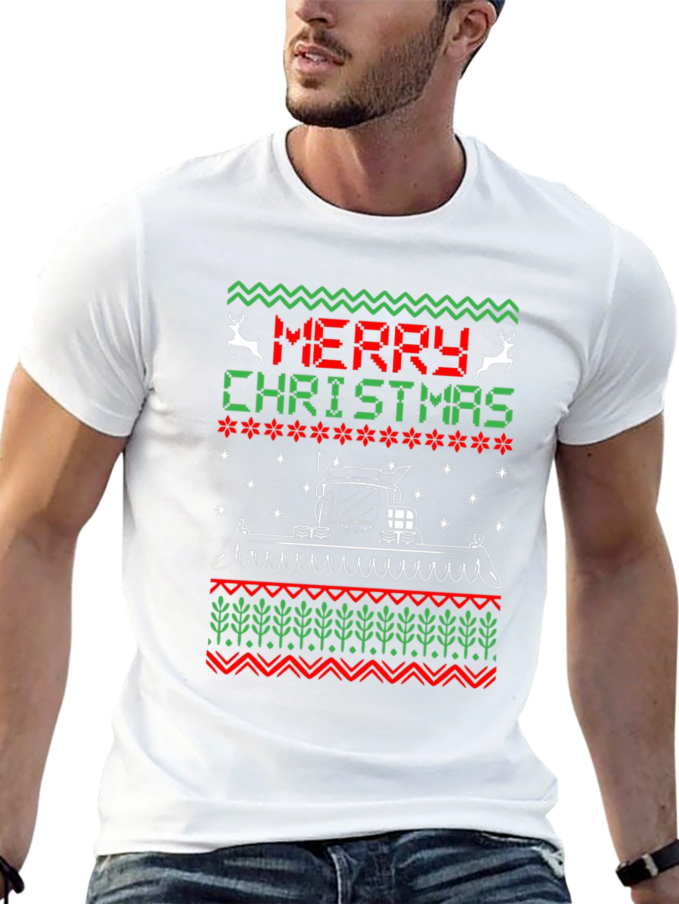 Christmas Tractor Ugly Sweater Style Tee