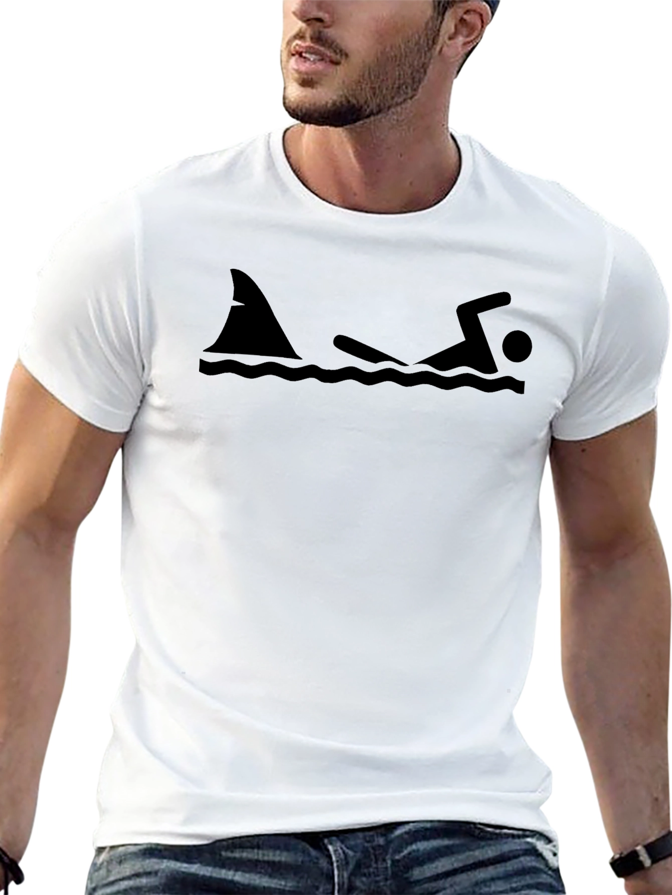 Shark Attack Graphic T-Shirt - Swimmer Humor Tee