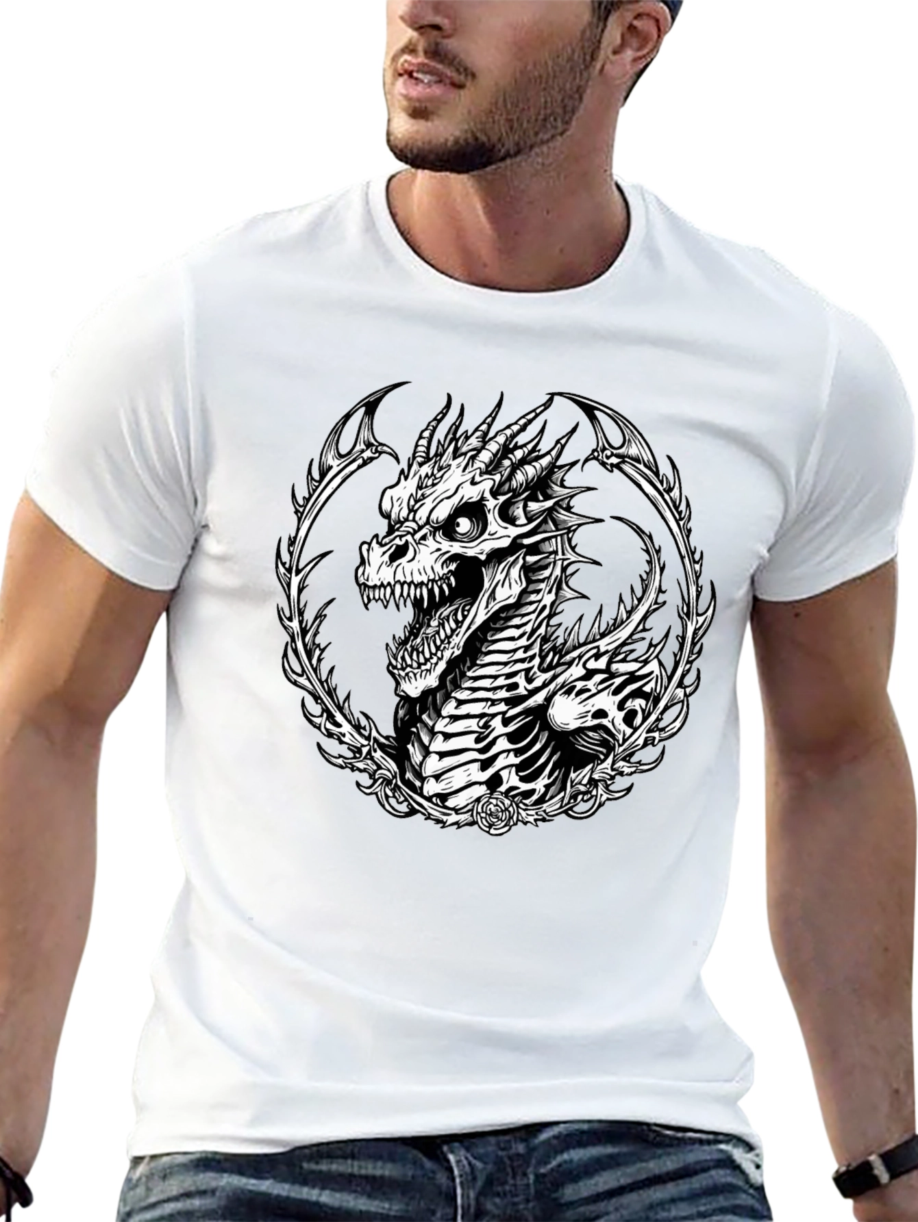 Dragon Skeleton Graphic Tee - Black Cotton T-Shirt