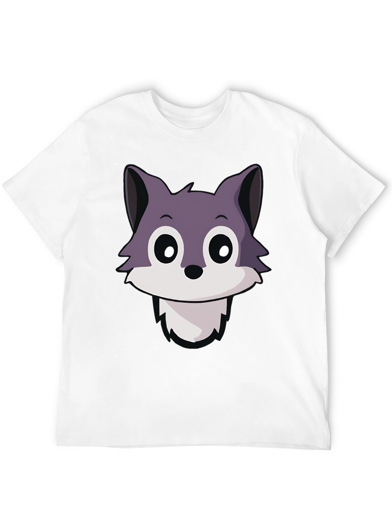 Cute Wolf Cartoon T-Shirt - Black Crew Neck