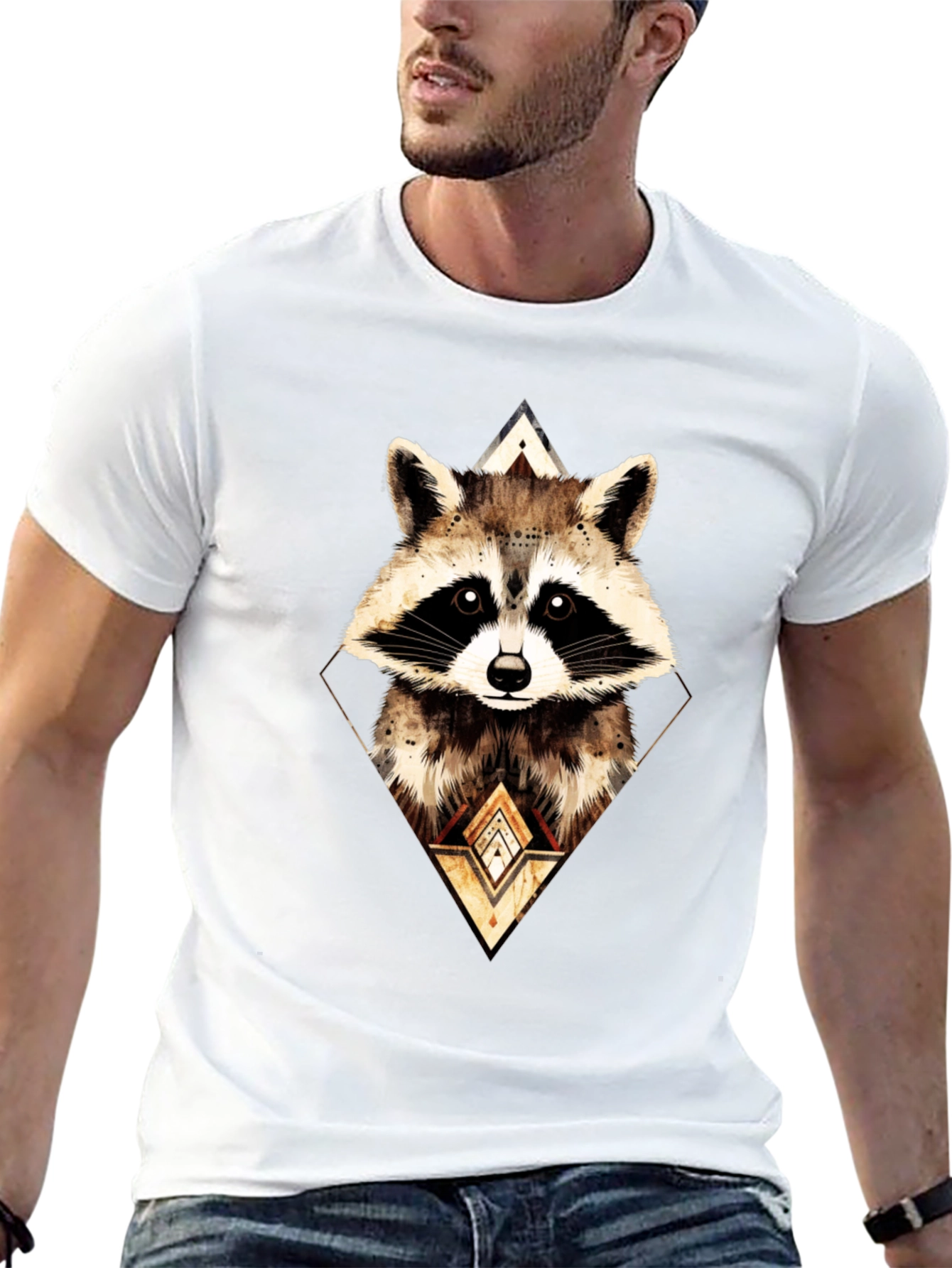 Geometric Raccoon Graphic Tee - Black