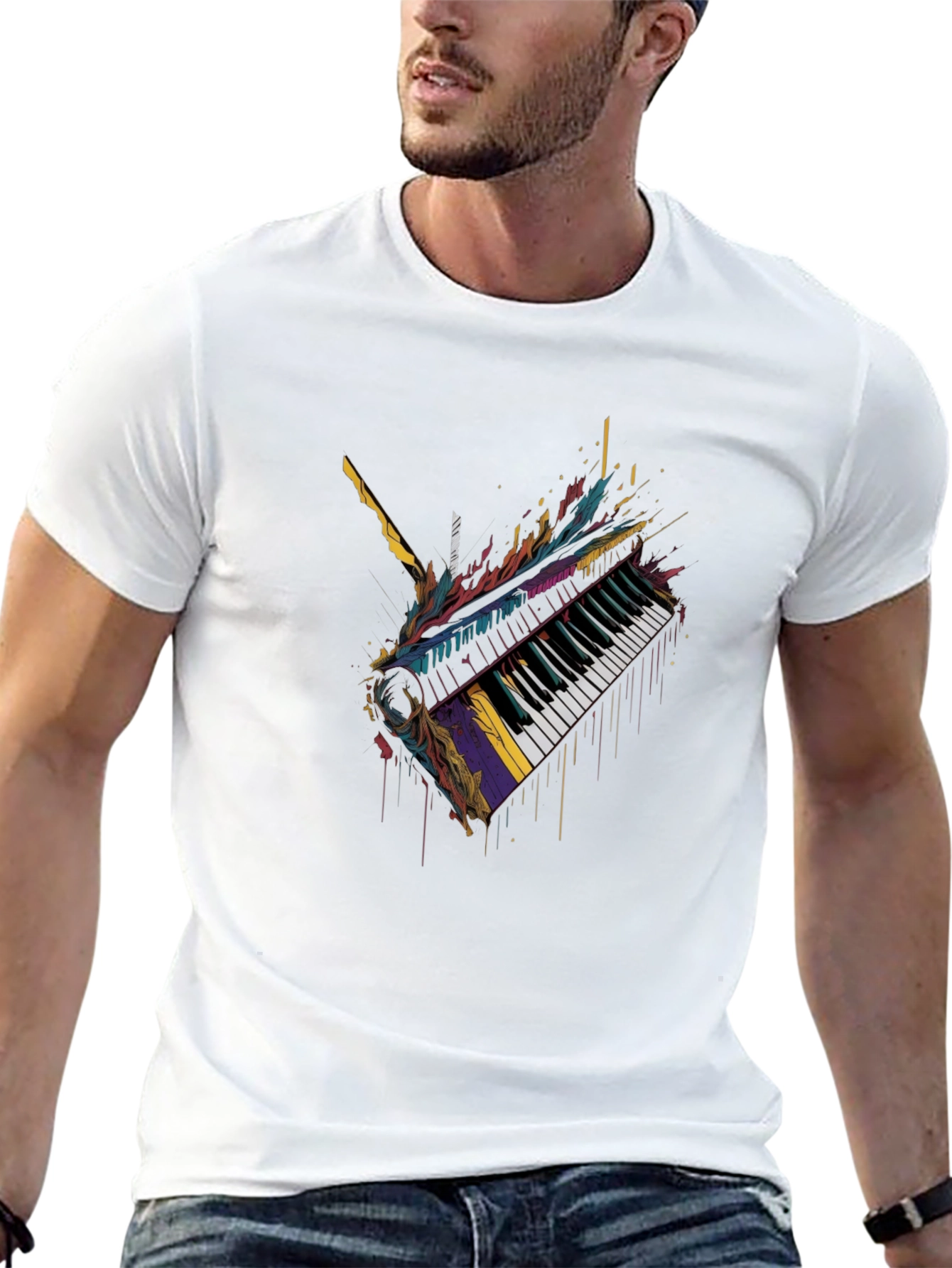Abstract Piano Keys Graphic Black T-Shirt