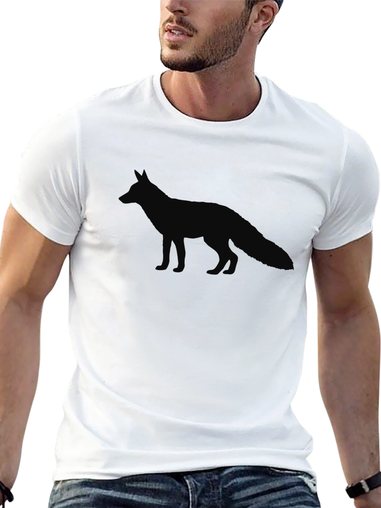 Mens Black T-Shirt with Fox Silhouette