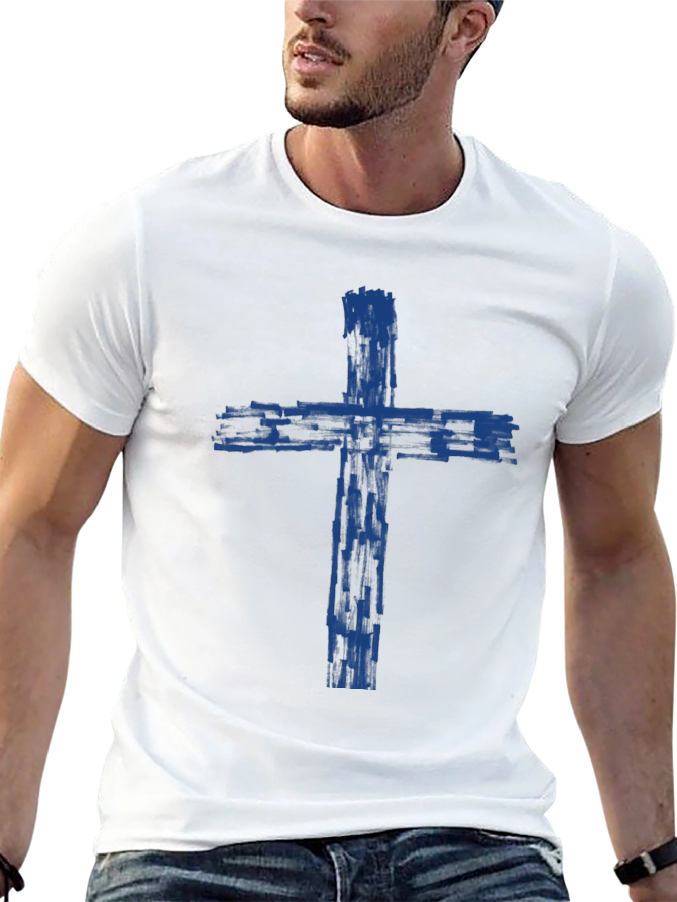 Mens Black T-Shirt with Blue Cross Graphic