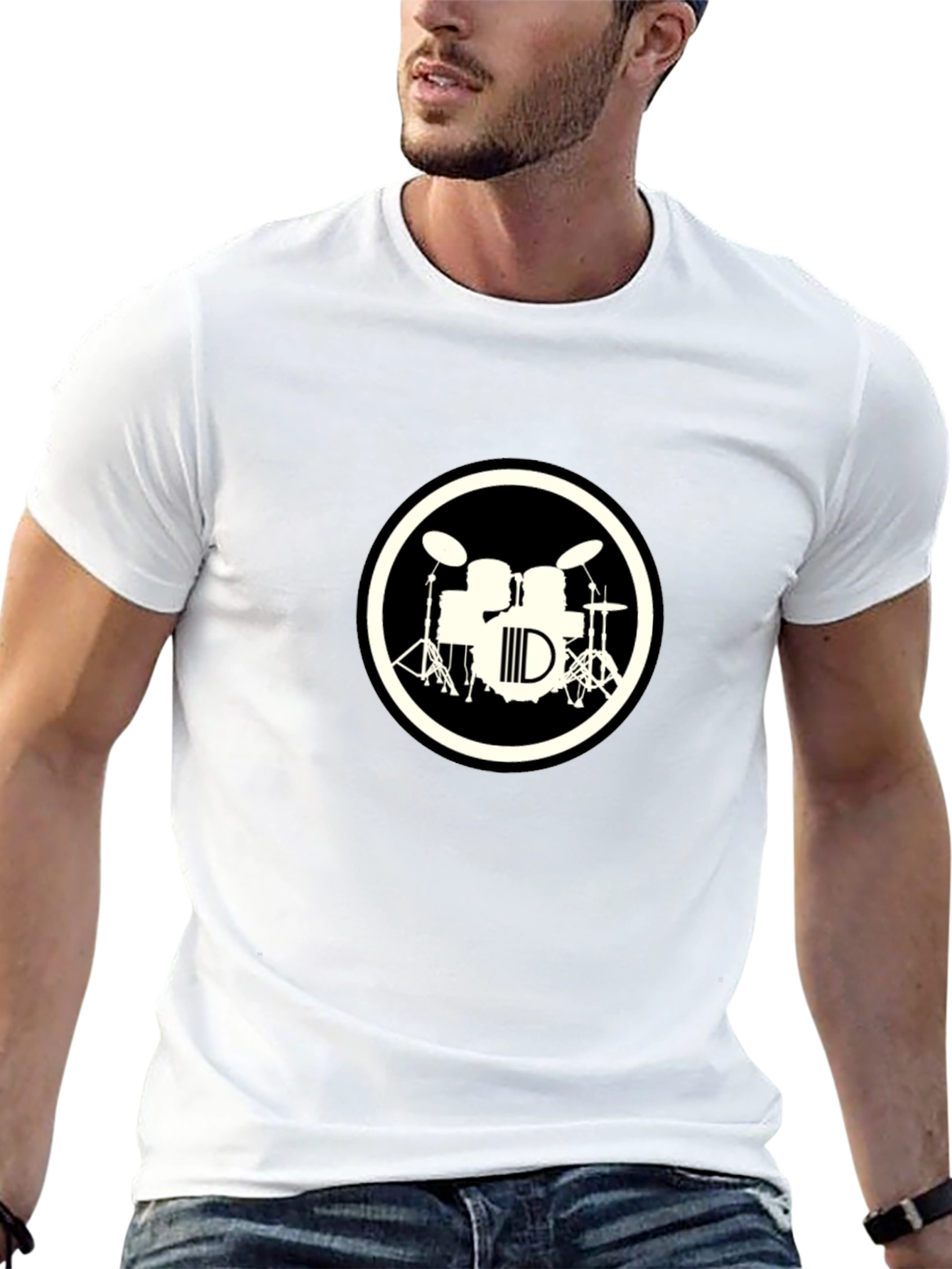 Drum Set Graphic Tee - Black Crew Neck T-Shirt