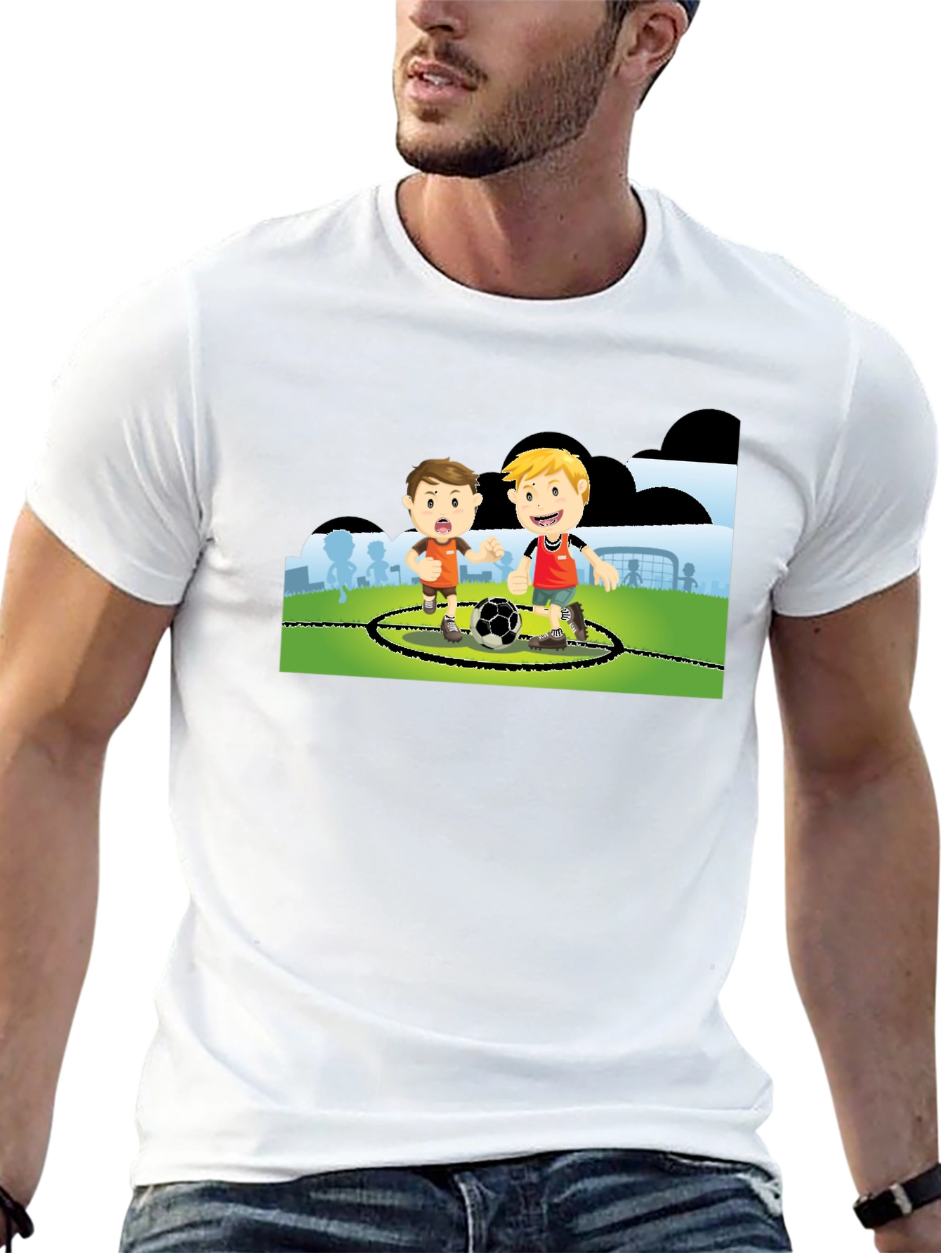 Boys Soccer Cartoon Black T-Shirt