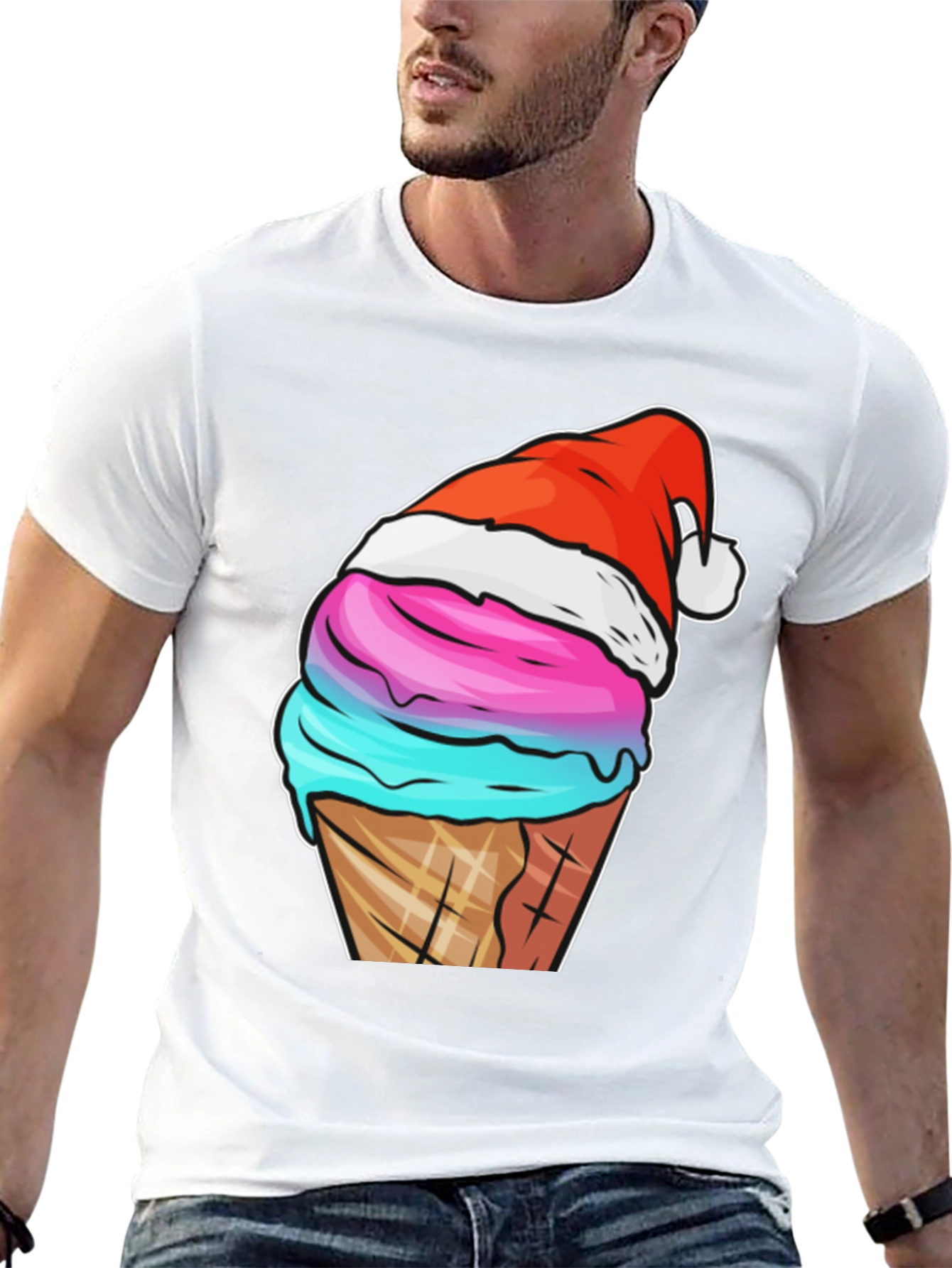 Festive Ice Cream Cone Tee - Holiday Novelty Shirt