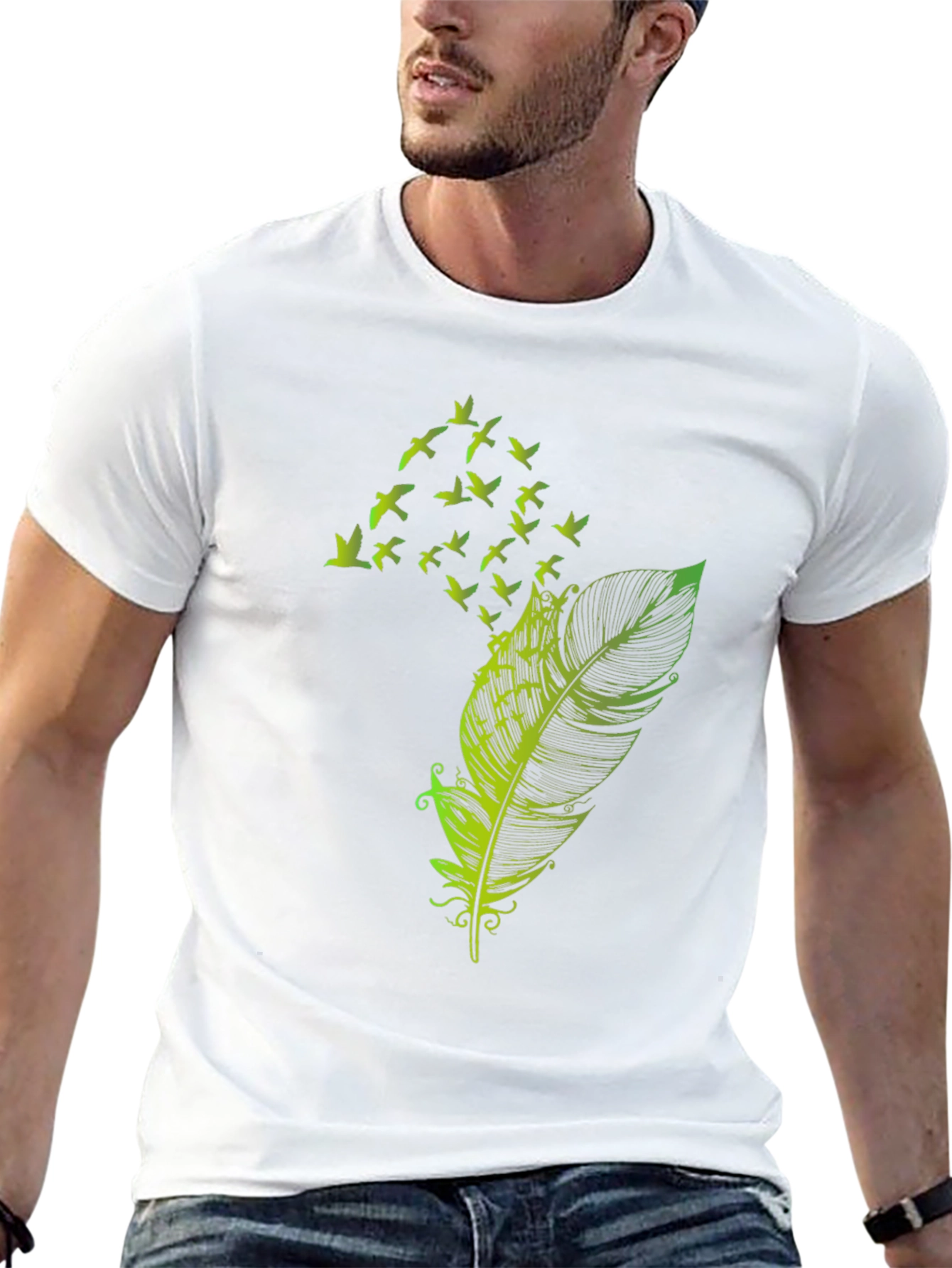 Feather Birds Graphic Tee - Black Cotton T-Shirt