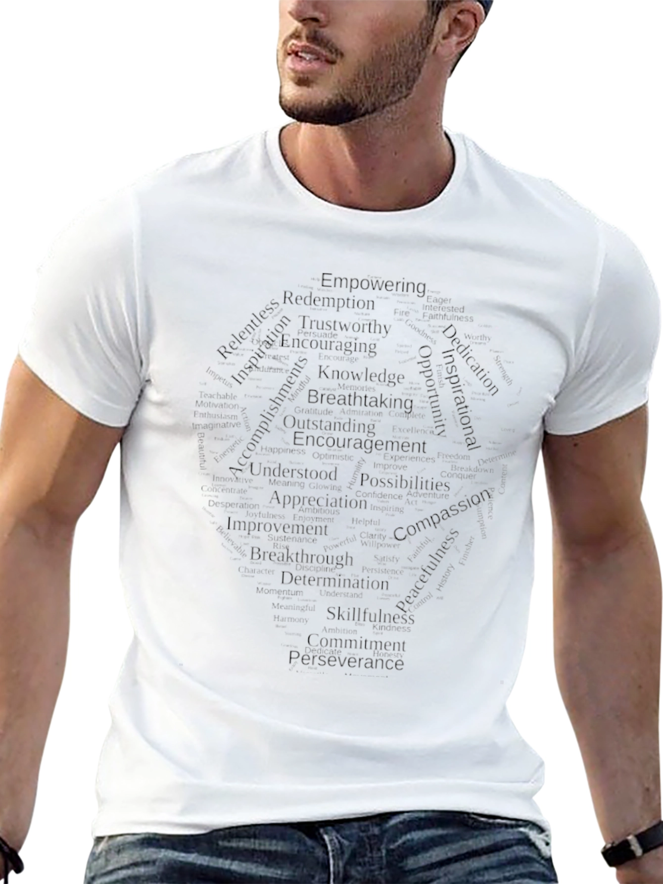 Inspirational Word Cloud Graphic Tee - Black