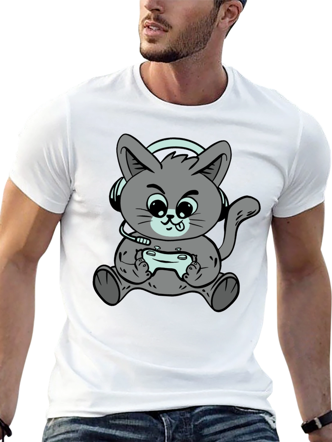 Gamer Cat T-Shirt - Cool Cartoon Kitten Design