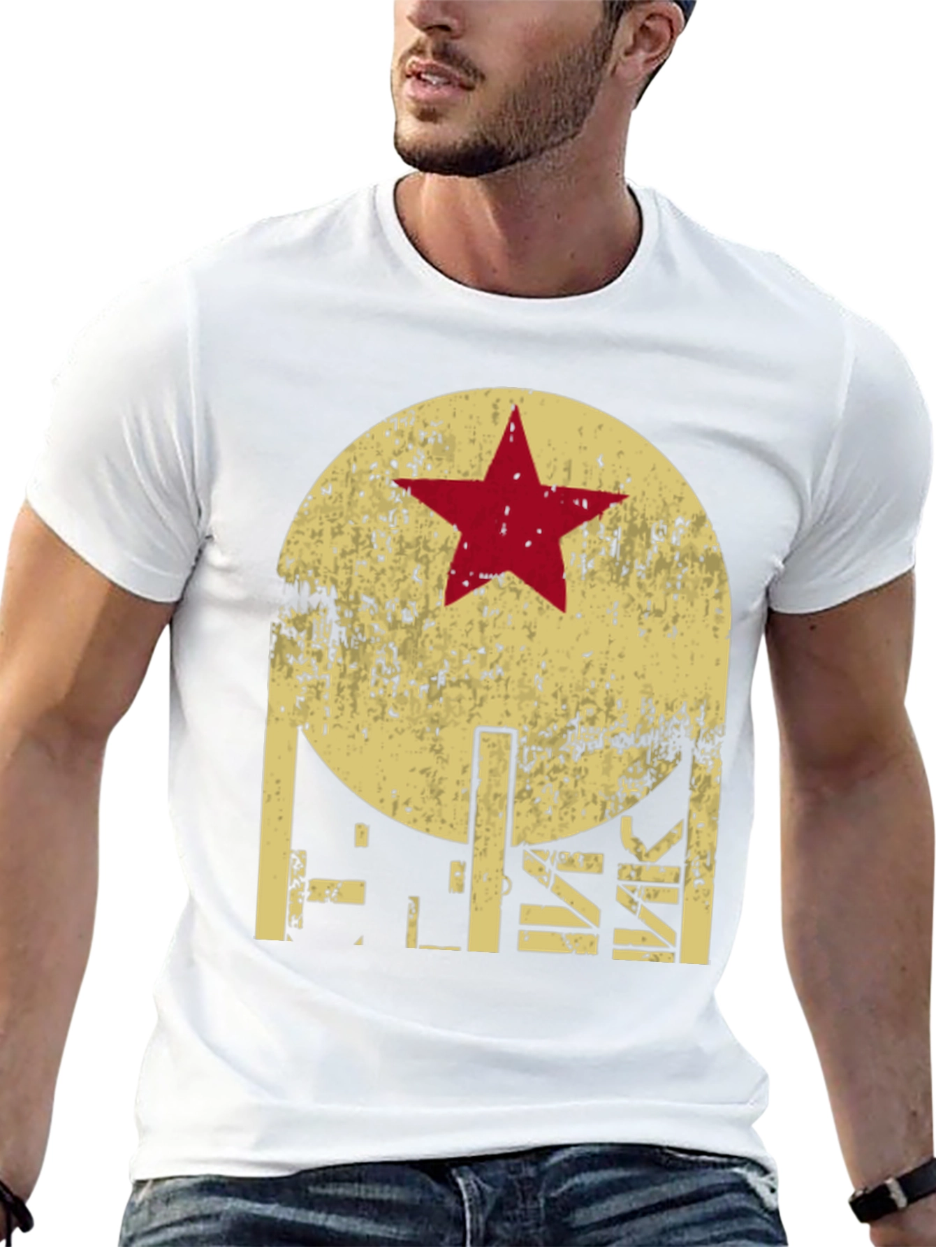 Retro Graphic T-Shirt - Distressed Star Design