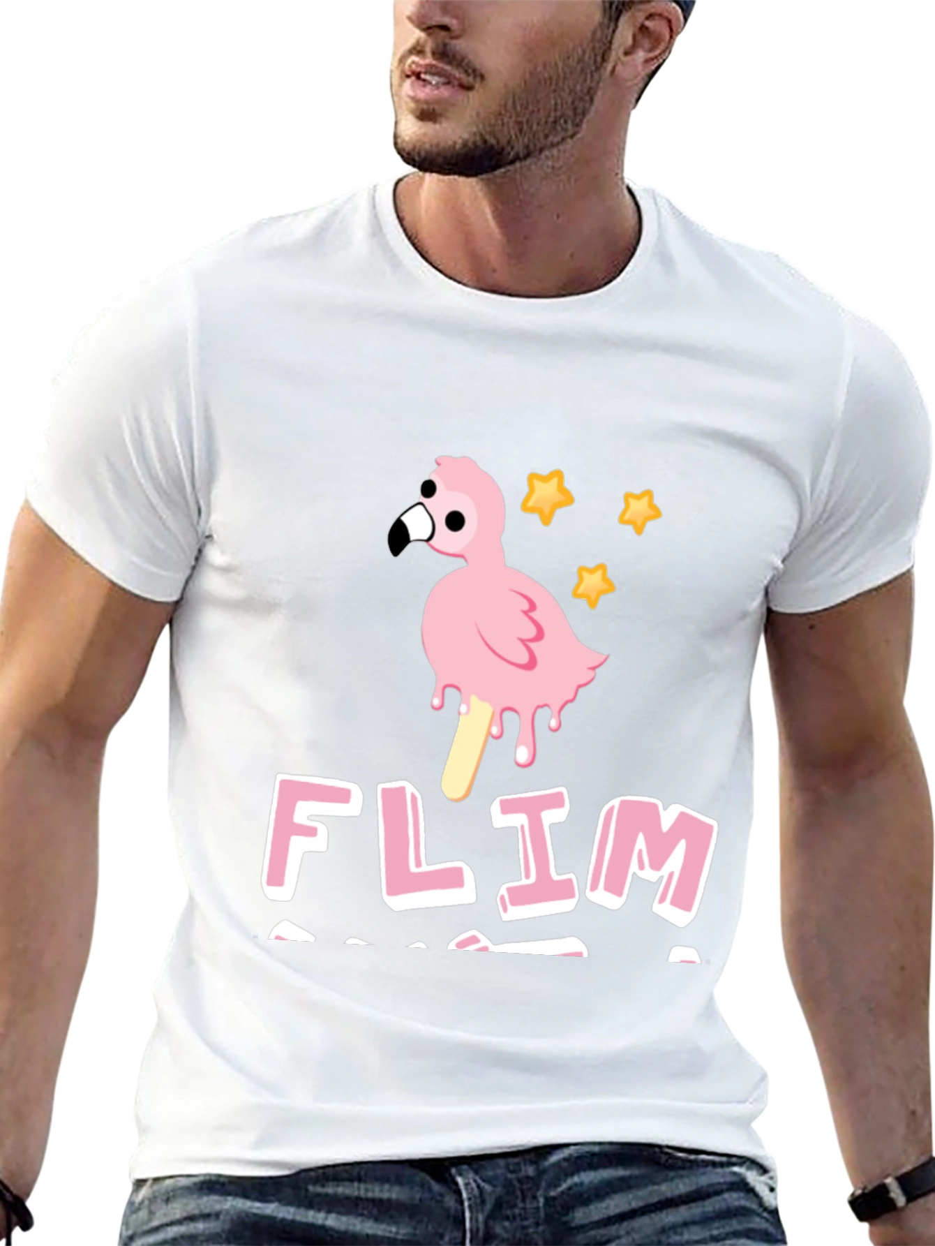 Funny Flamingo Ice Cream Mens Black T-Shirt