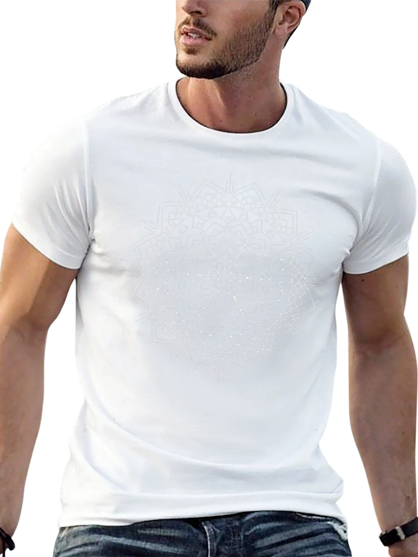 Geometric Mandala Graphic T-Shirt - Black