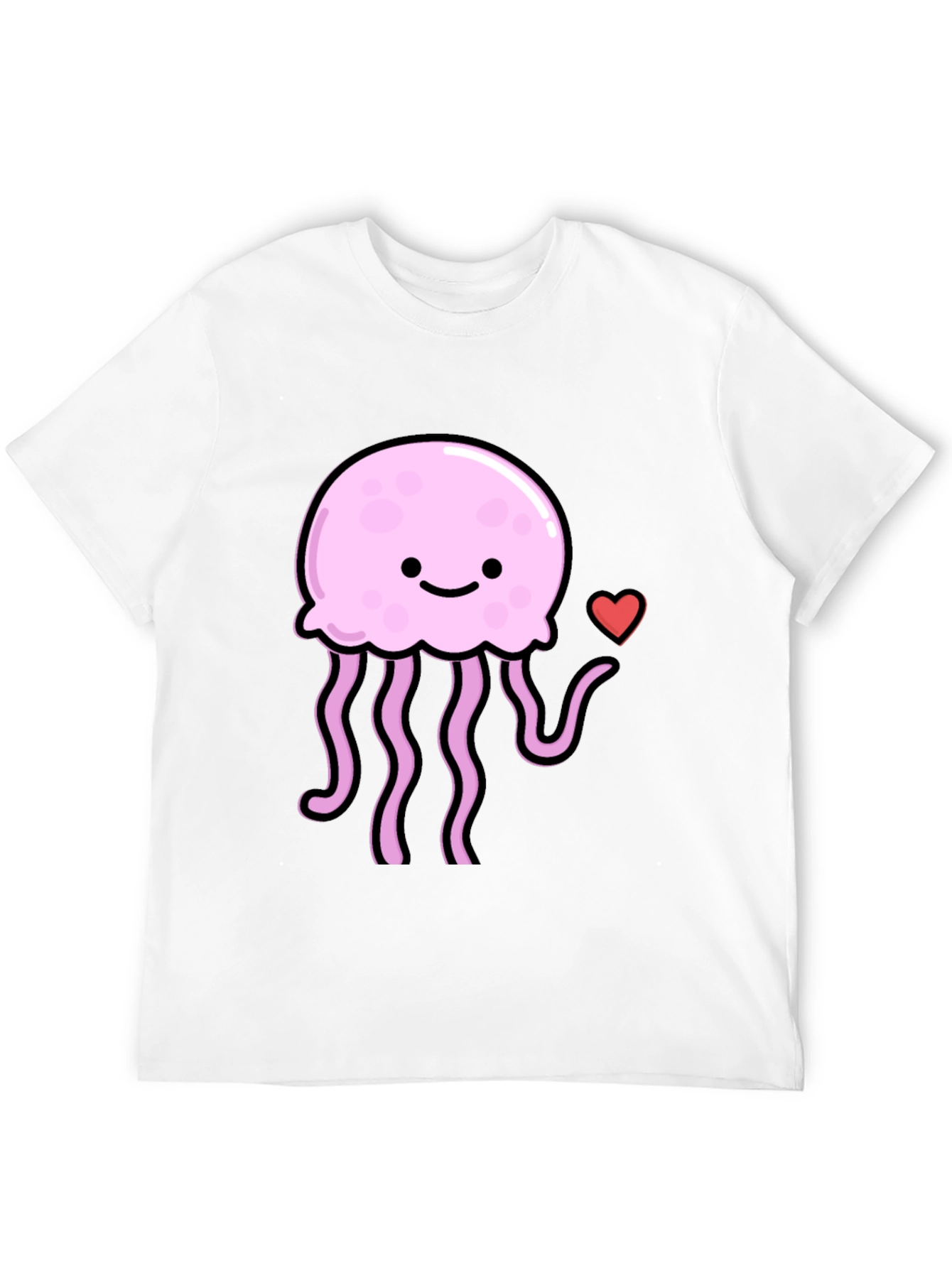 Cute Jellyfish Heart Graphic Black T-Shirt