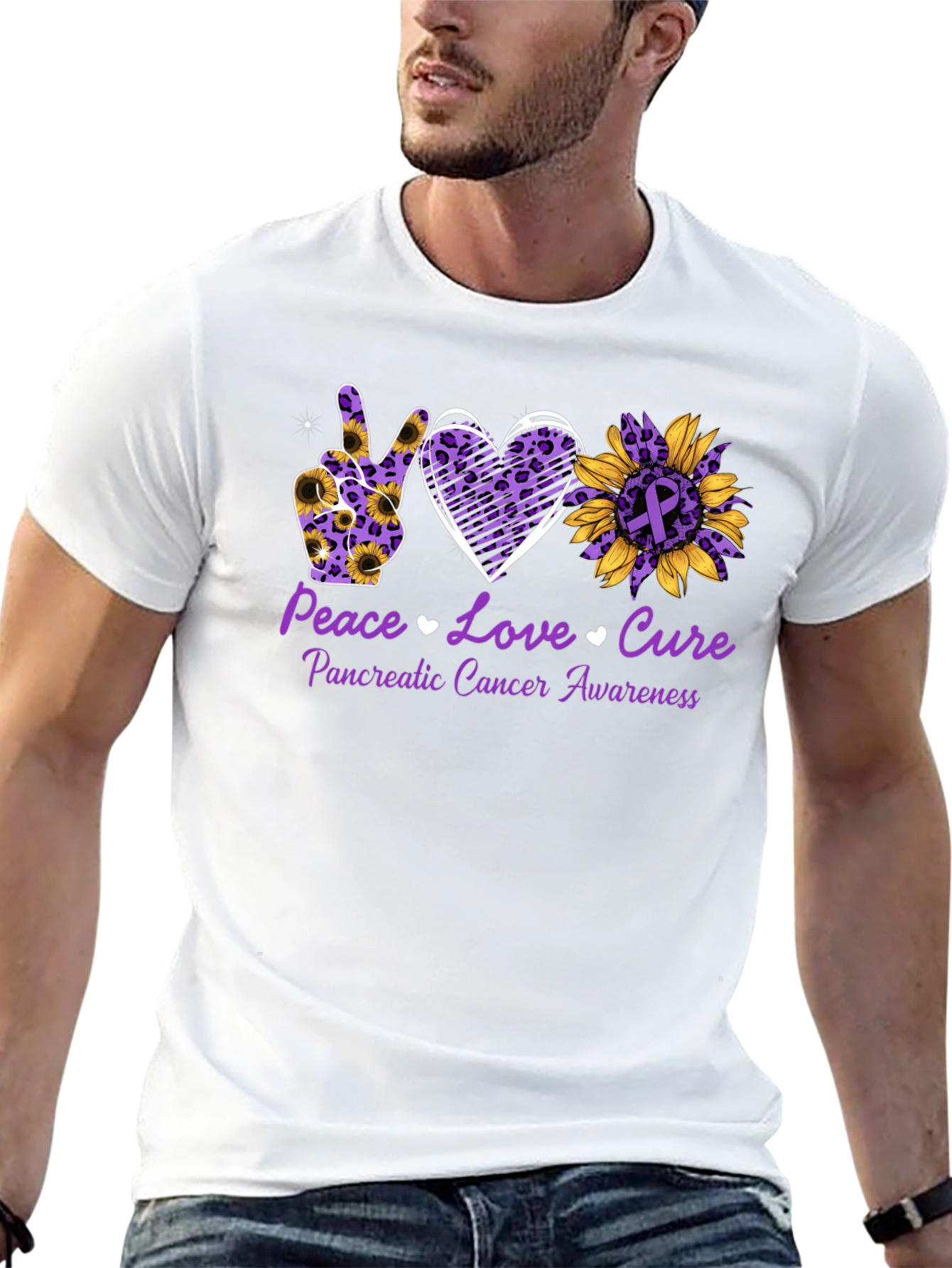 Peace Love Cure Pancreatic Cancer Awareness T-Shirt