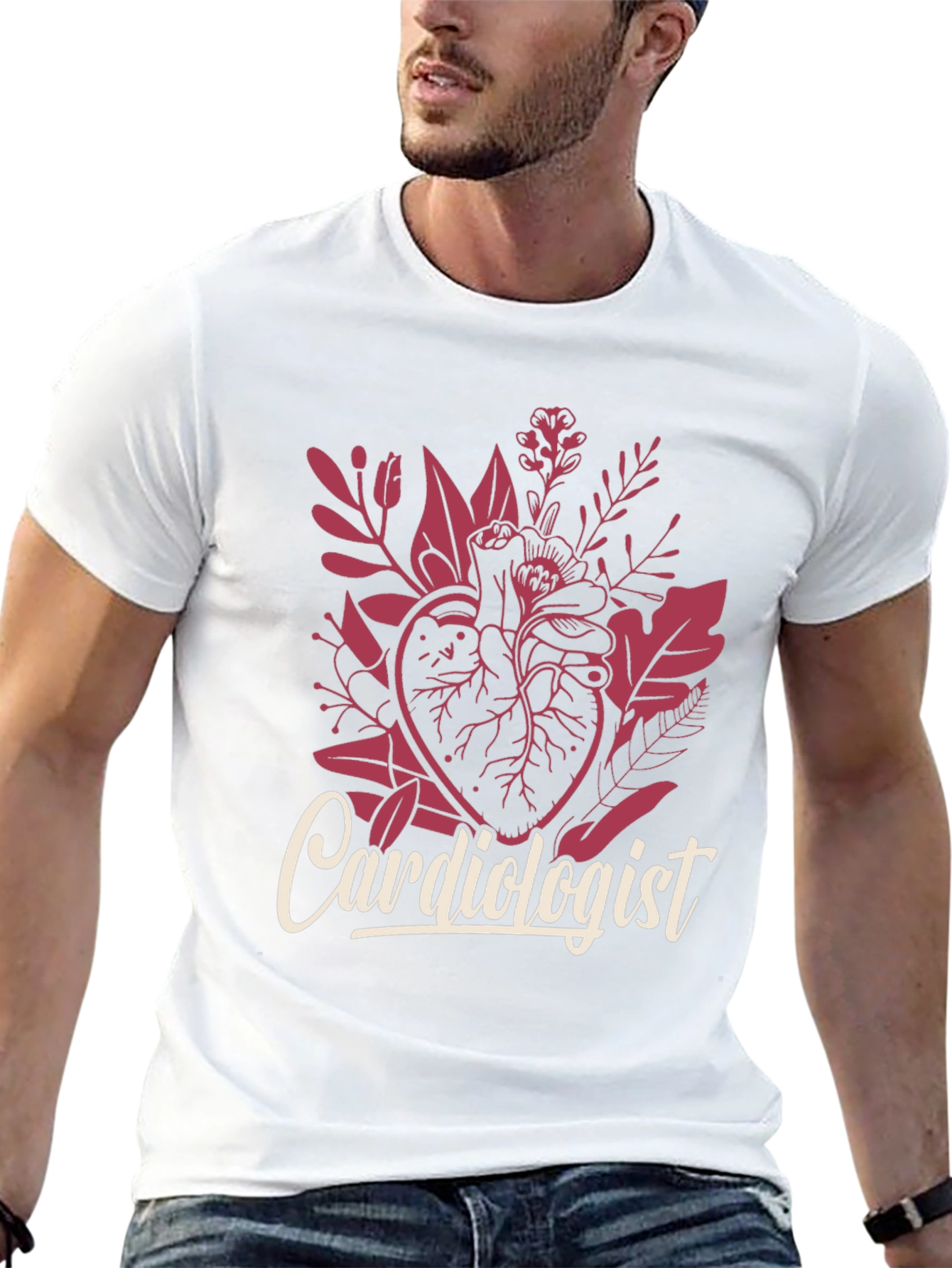 Cardiologist Heart Floral Graphic T-Shirt