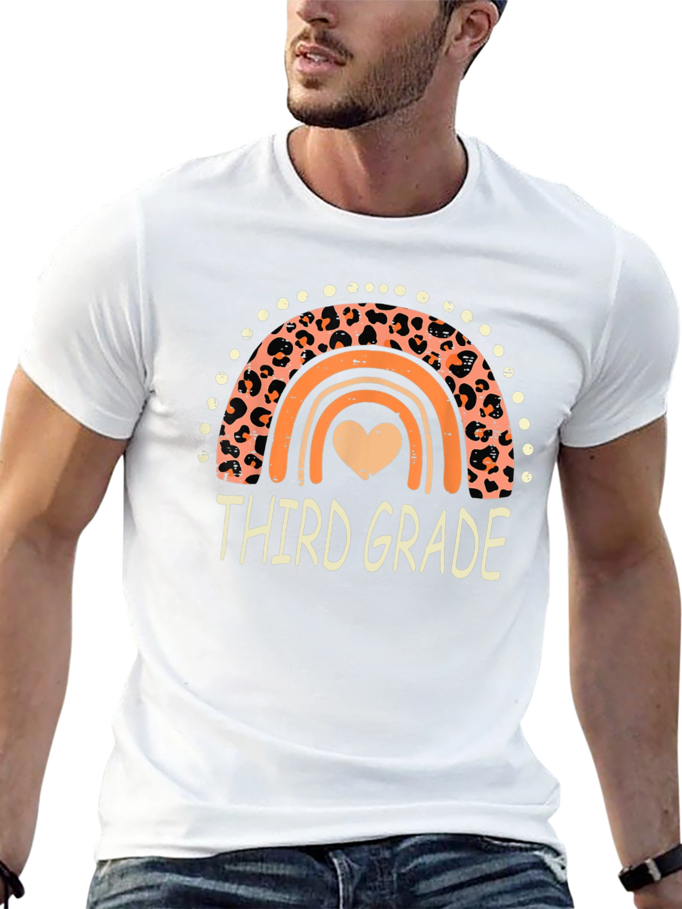 Third Grade Rainbow Leopard Print T-Shirt