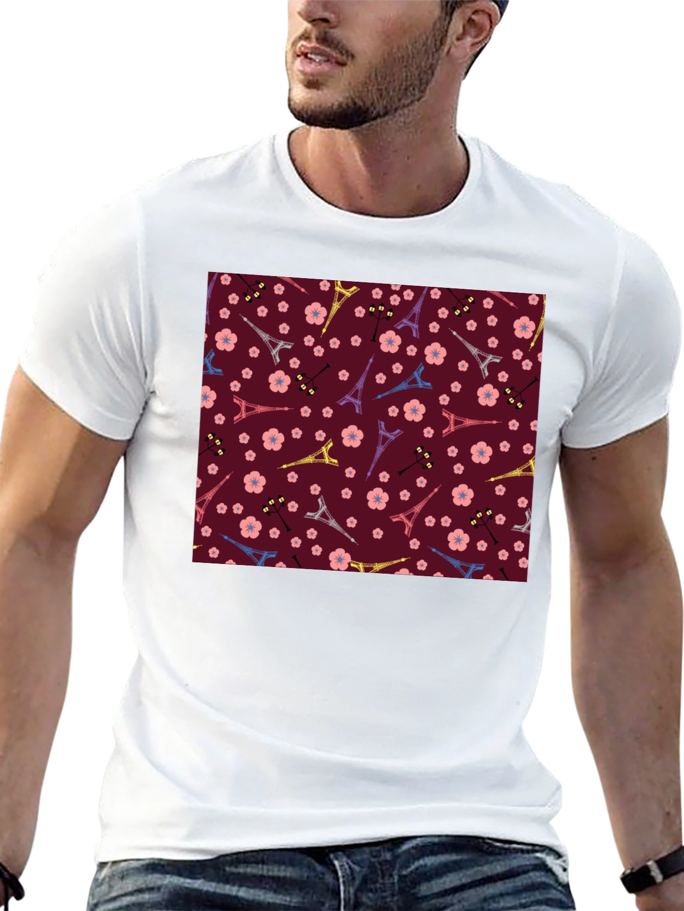 Paris Eiffel Tower Blossom Pattern T-Shirt