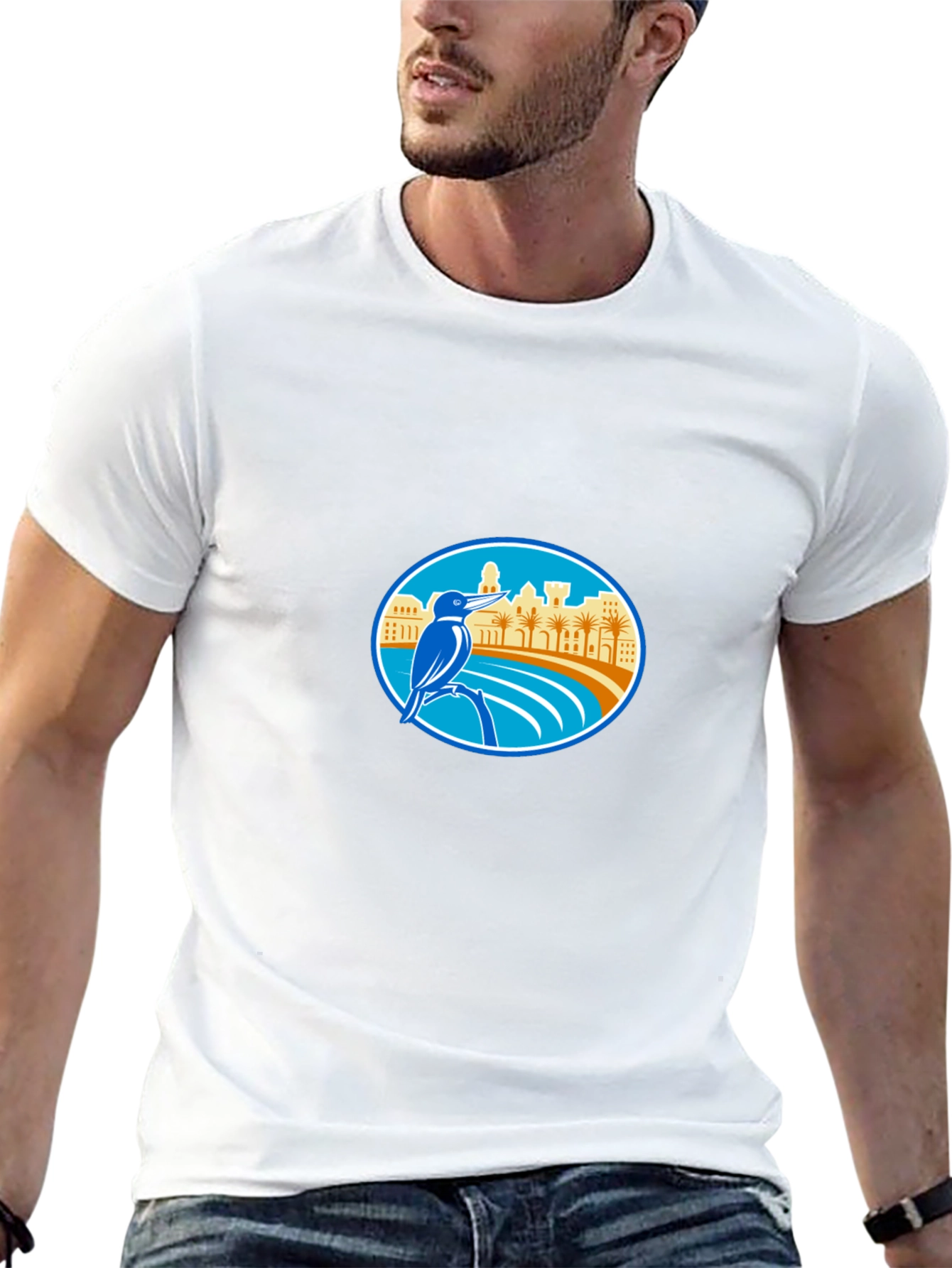 Kingfisher Bird Coastal City T-Shirt