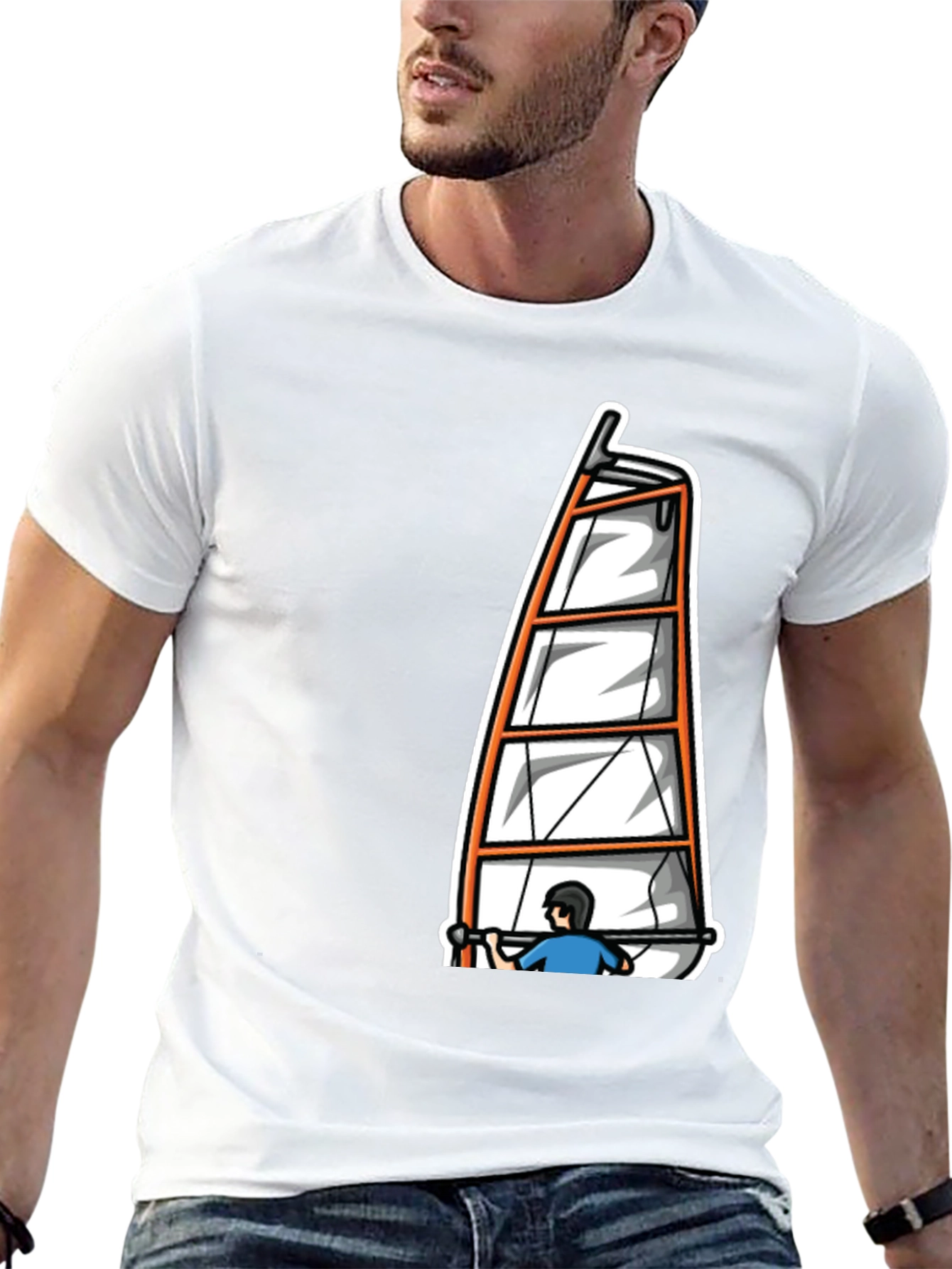 Windsurfing Graphic Tee - Black Cotton T-Shirt