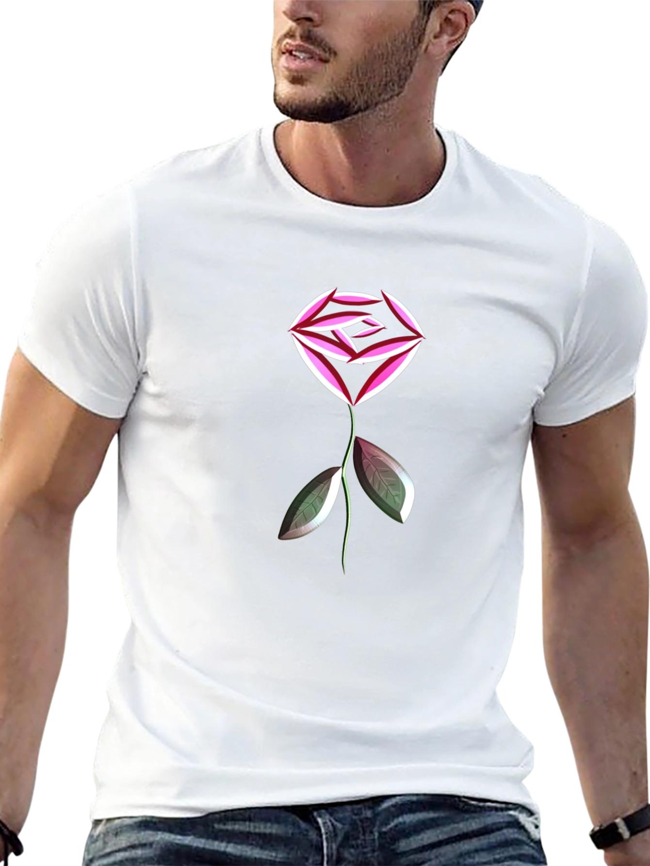 Abstract Geometric Rose Graphic Black T-Shirt