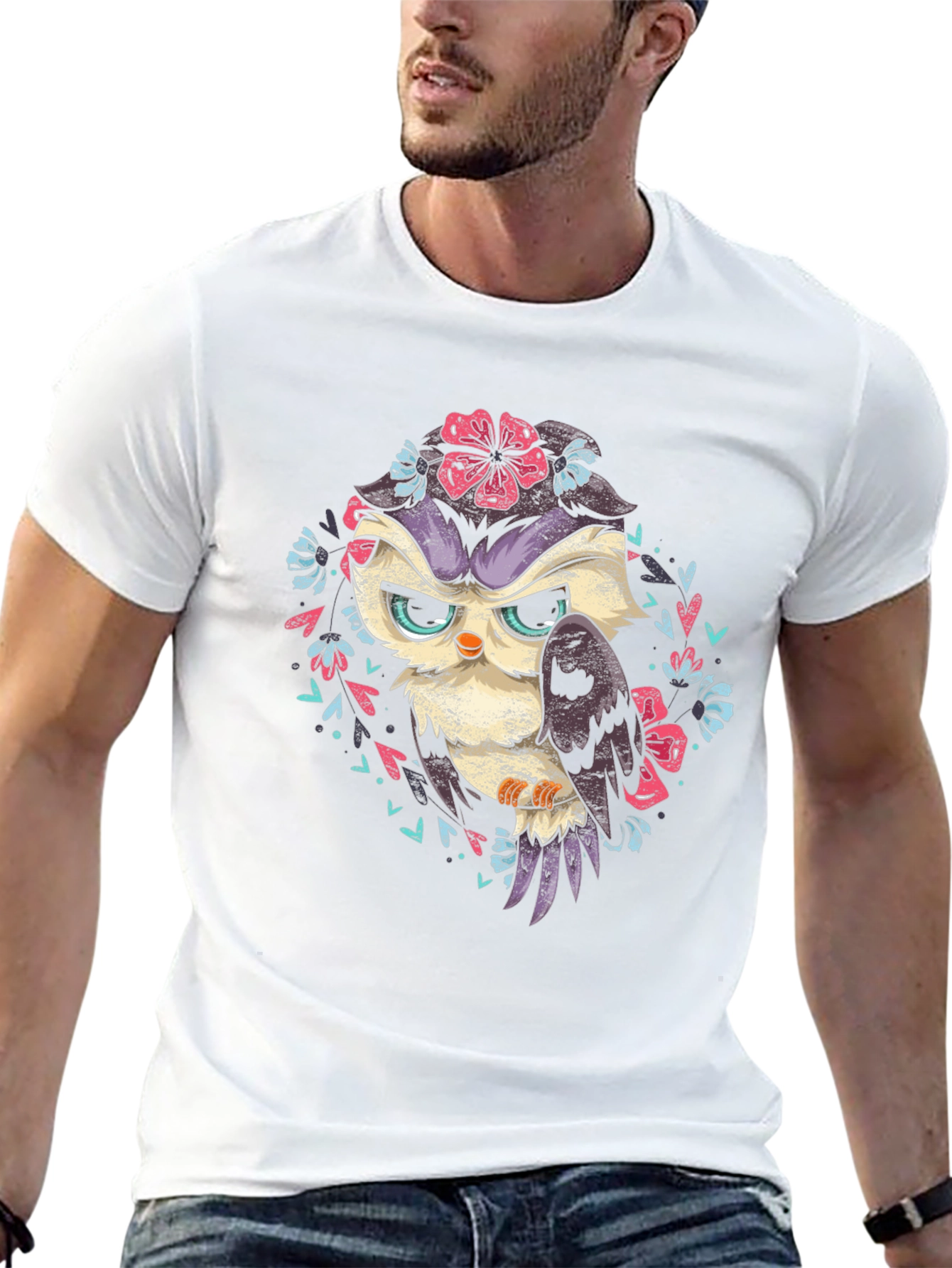 Owl Floral T-Shirt - Dark Graphic Tee