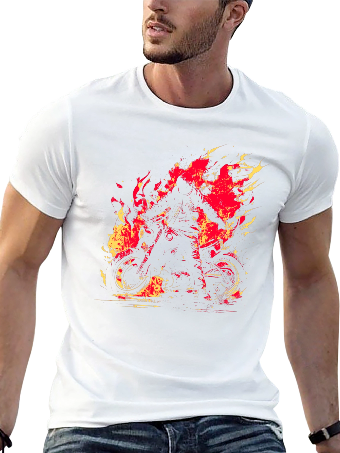 Fiery Rider Graphic Tee - Black Motorcycle T-Shirt