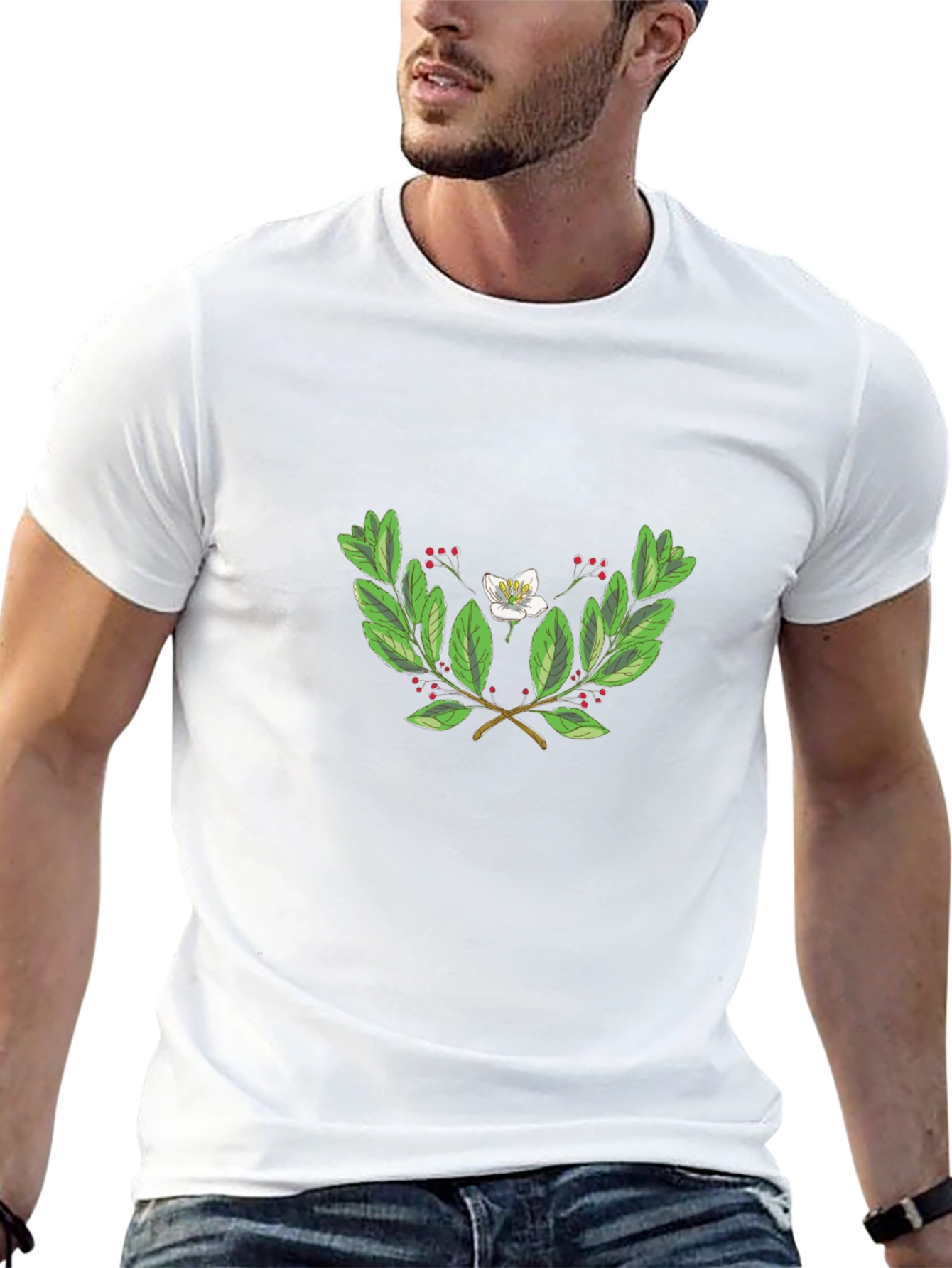 Floral Laurel Wreath T-Shirt - Black