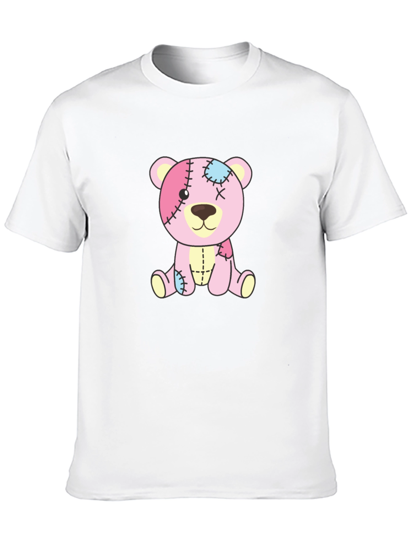 Cute Pink Patchwork Teddy Bear Black T-Shirt