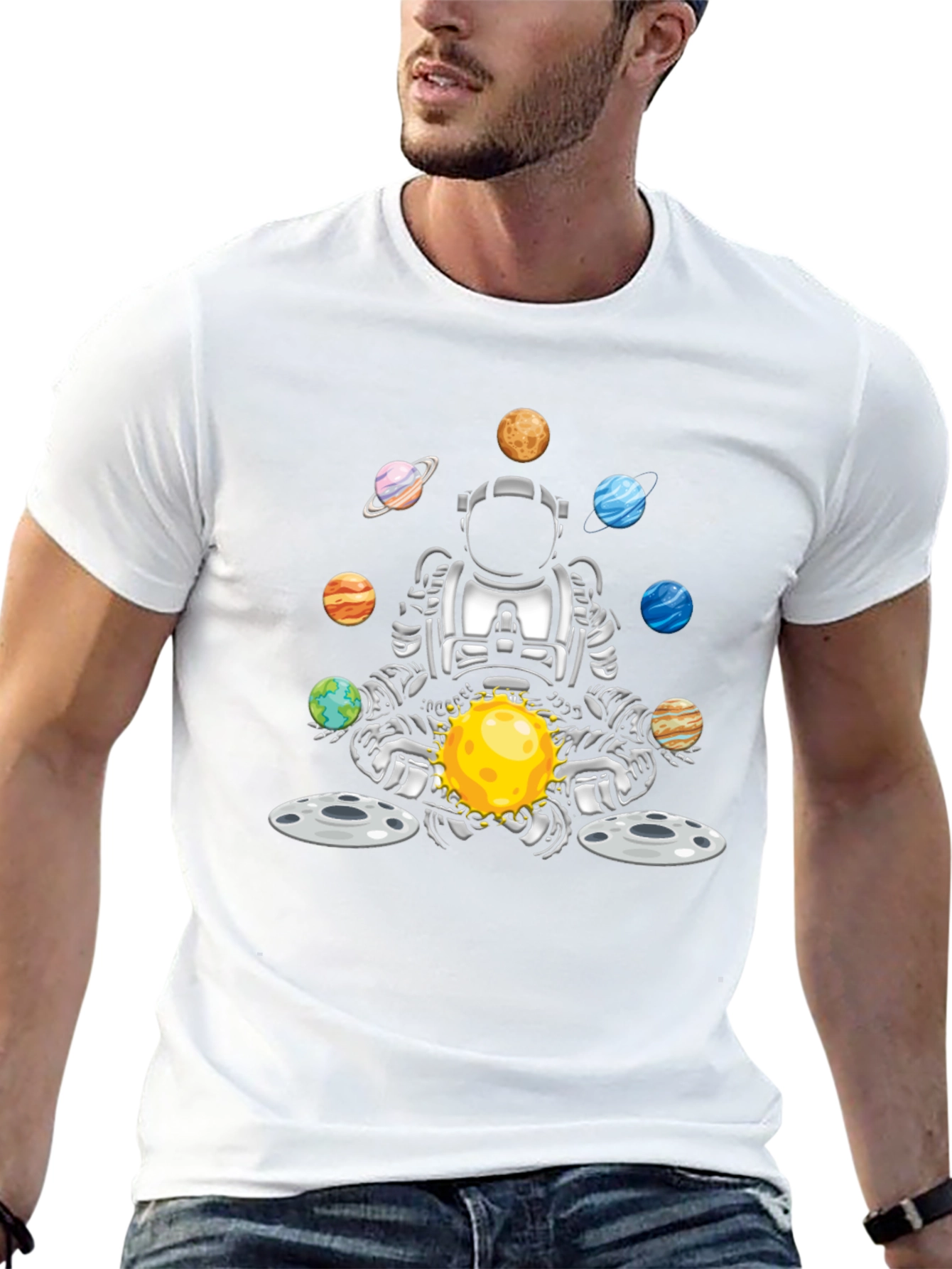 Astronaut Juggling Planets Black T-Shirt