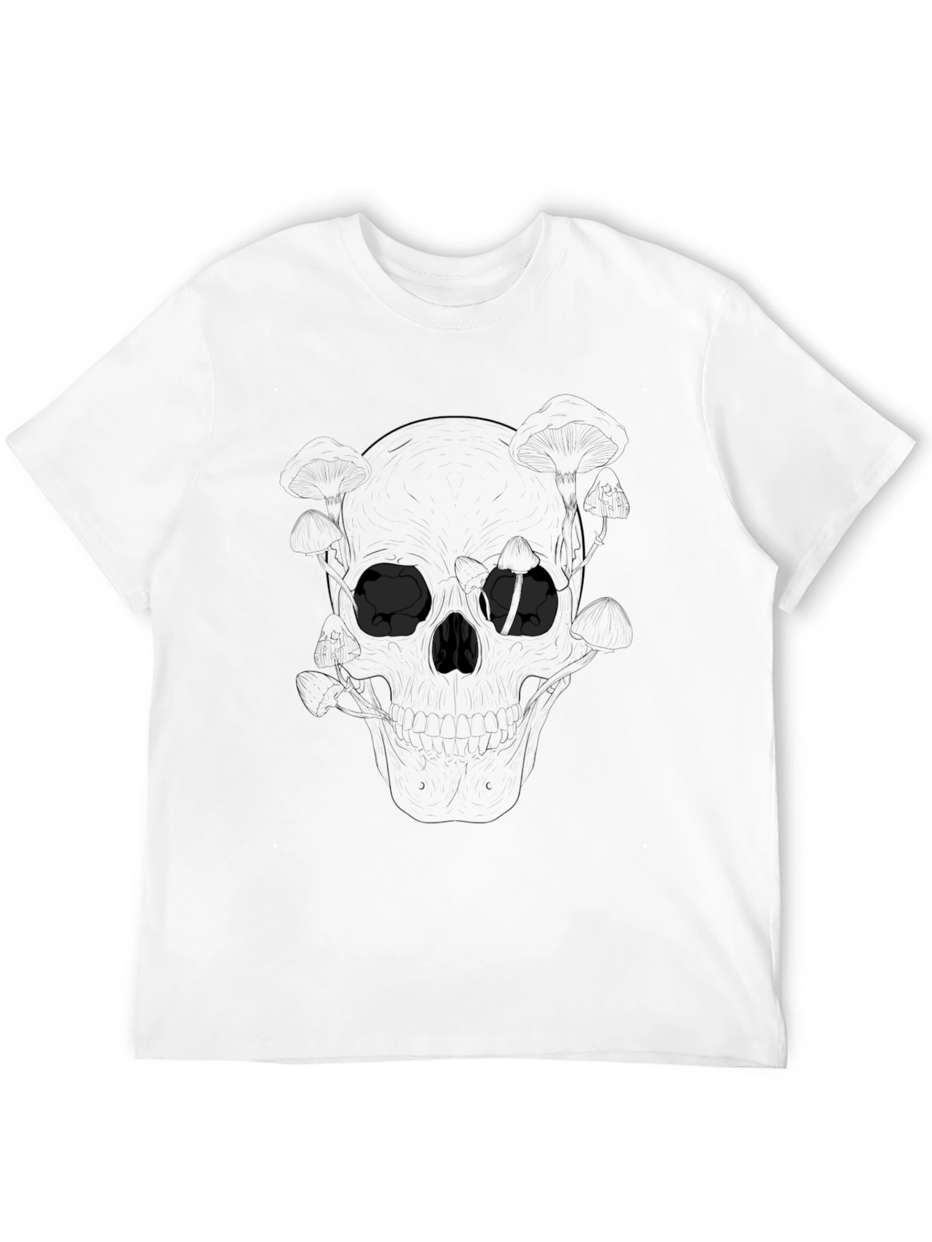 Mens Black Skull & Mushroom Graphic Tee