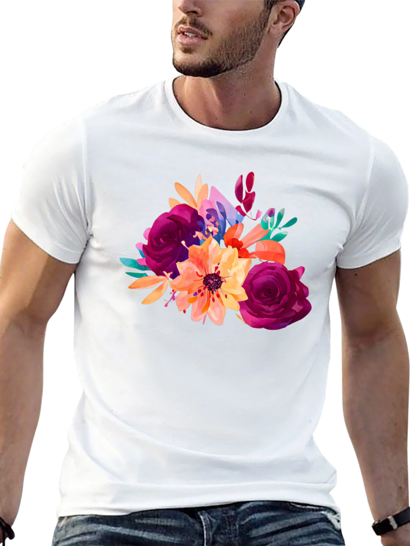Floral Bouquet Graphic T-Shirt - Stylish Black Tee