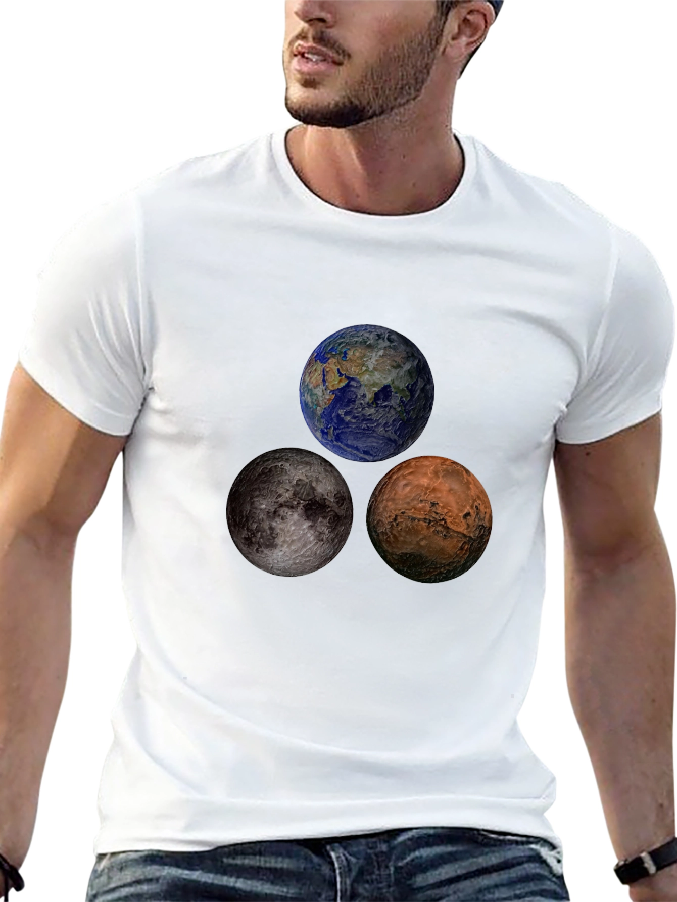 Planetary T-Shirt: Earth Moon Mars Design