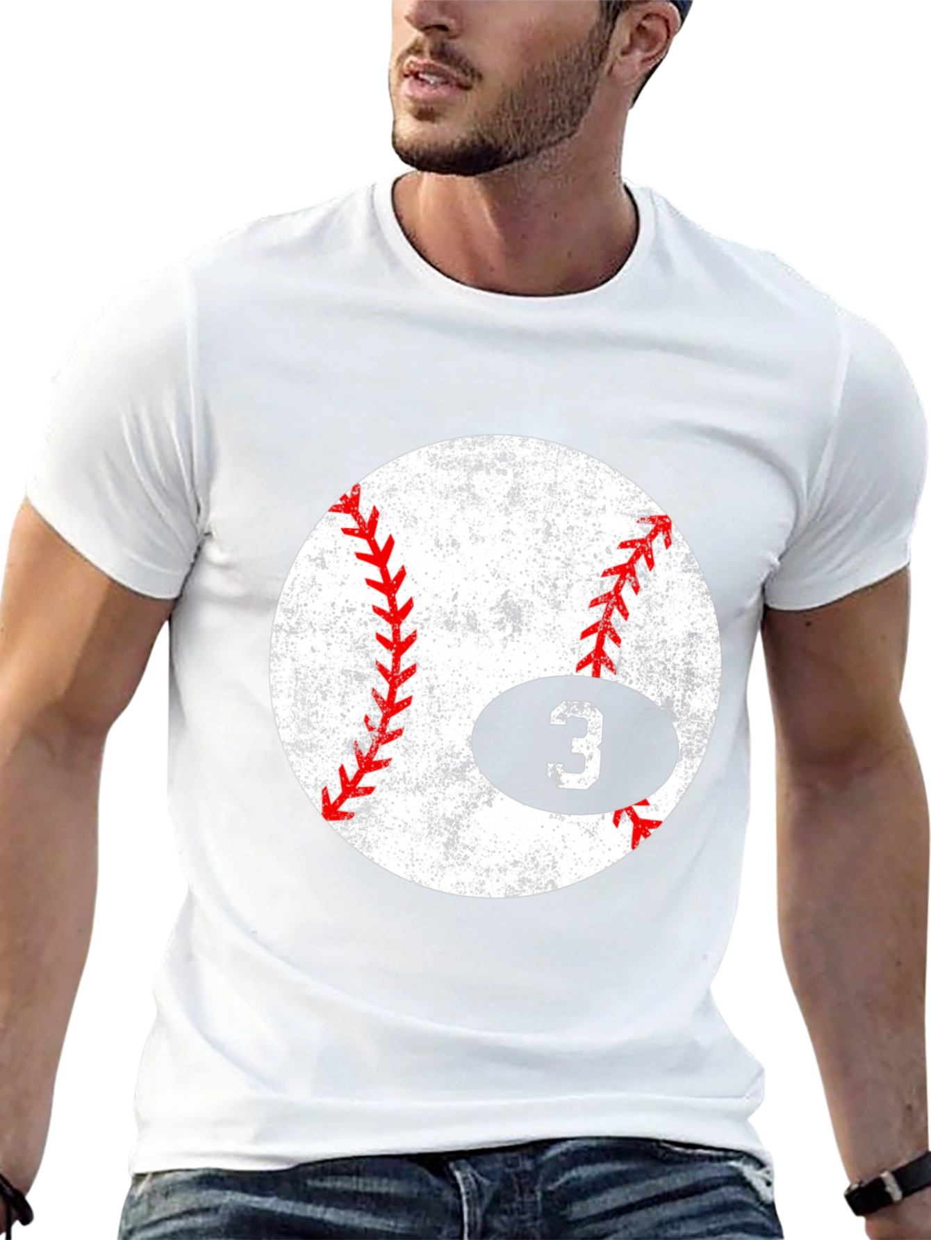 Baseball Number 3 T-Shirt - Distressed Graphic Tee