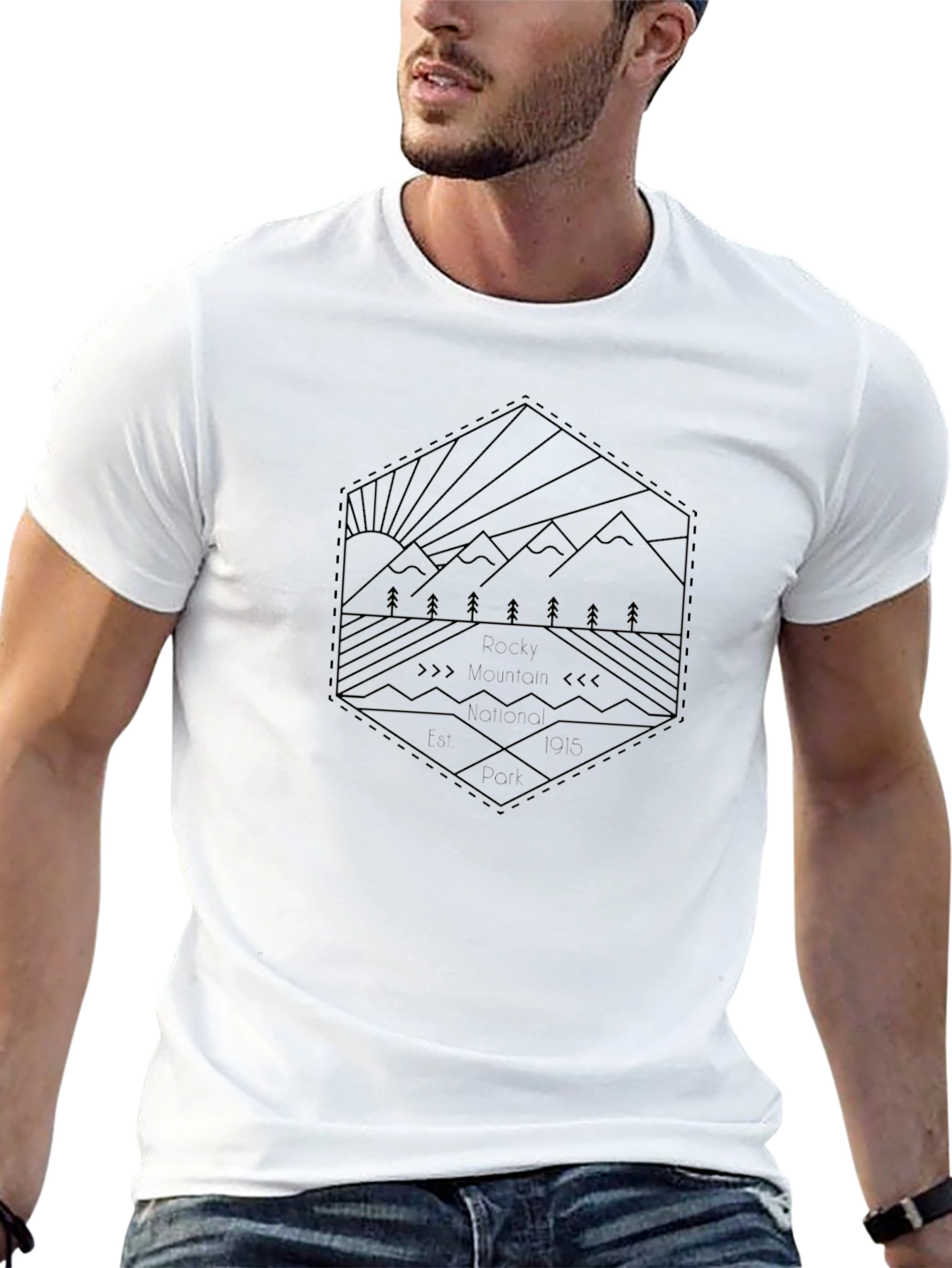 Mens Black Graphic Tee - Mountain Landscape Design