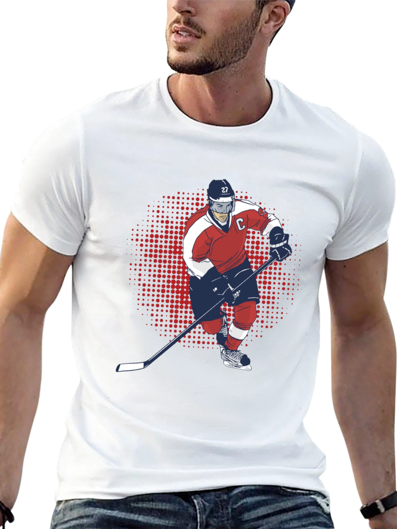 Hockey Player Graphic T-Shirt - Black