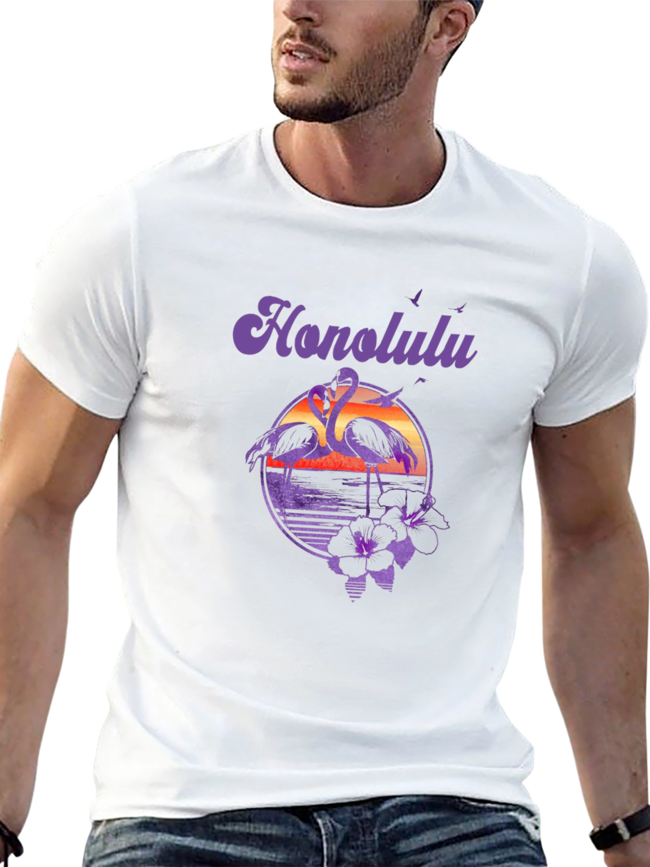 Honolulu Flamingo Sunset Graphic T-Shirt